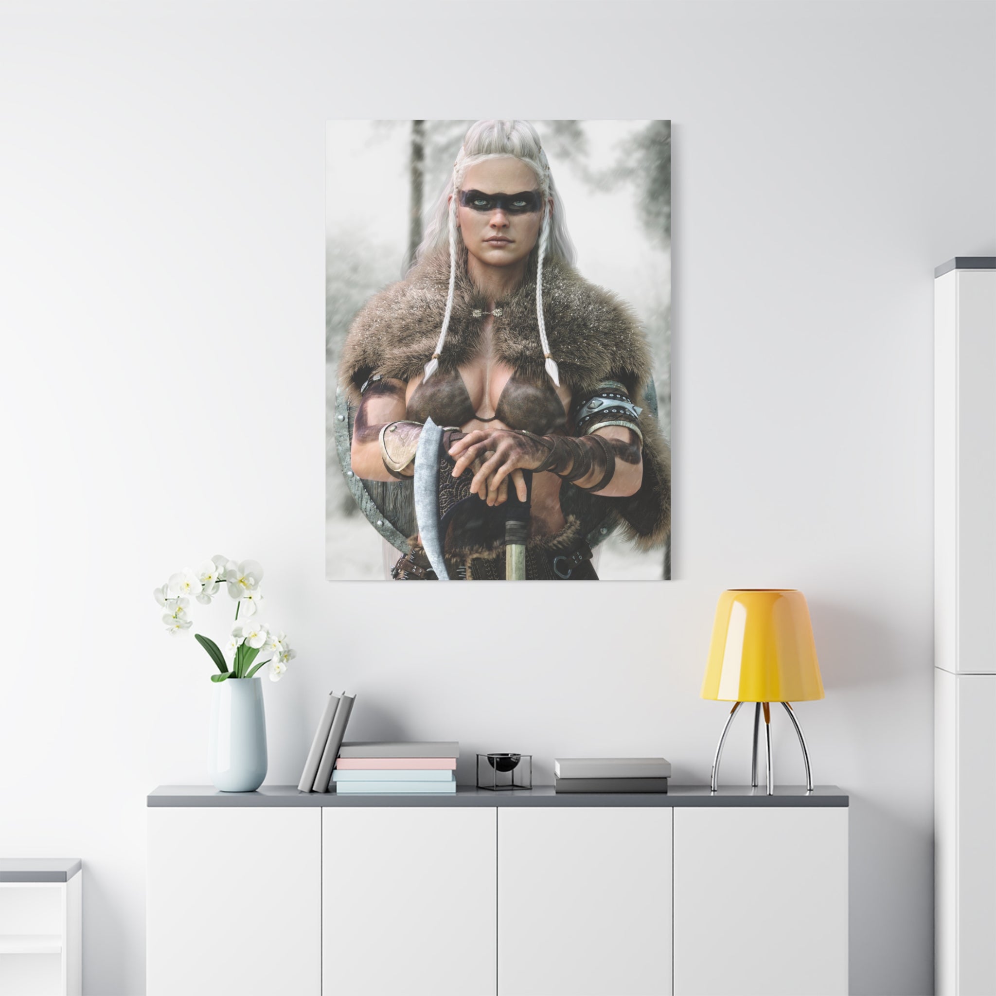 Viking Shieldmaiden Canvas Print — Matte Stretched Wall Art - No AI - Human created illustration art
