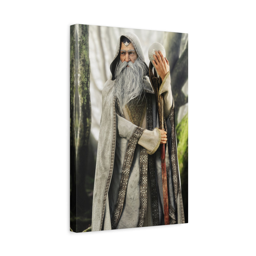 Wizard Portrait Matte Canvas Wall Art - Fantasy Sorcerer Stretched Canvas- No AI - Human created illustration art