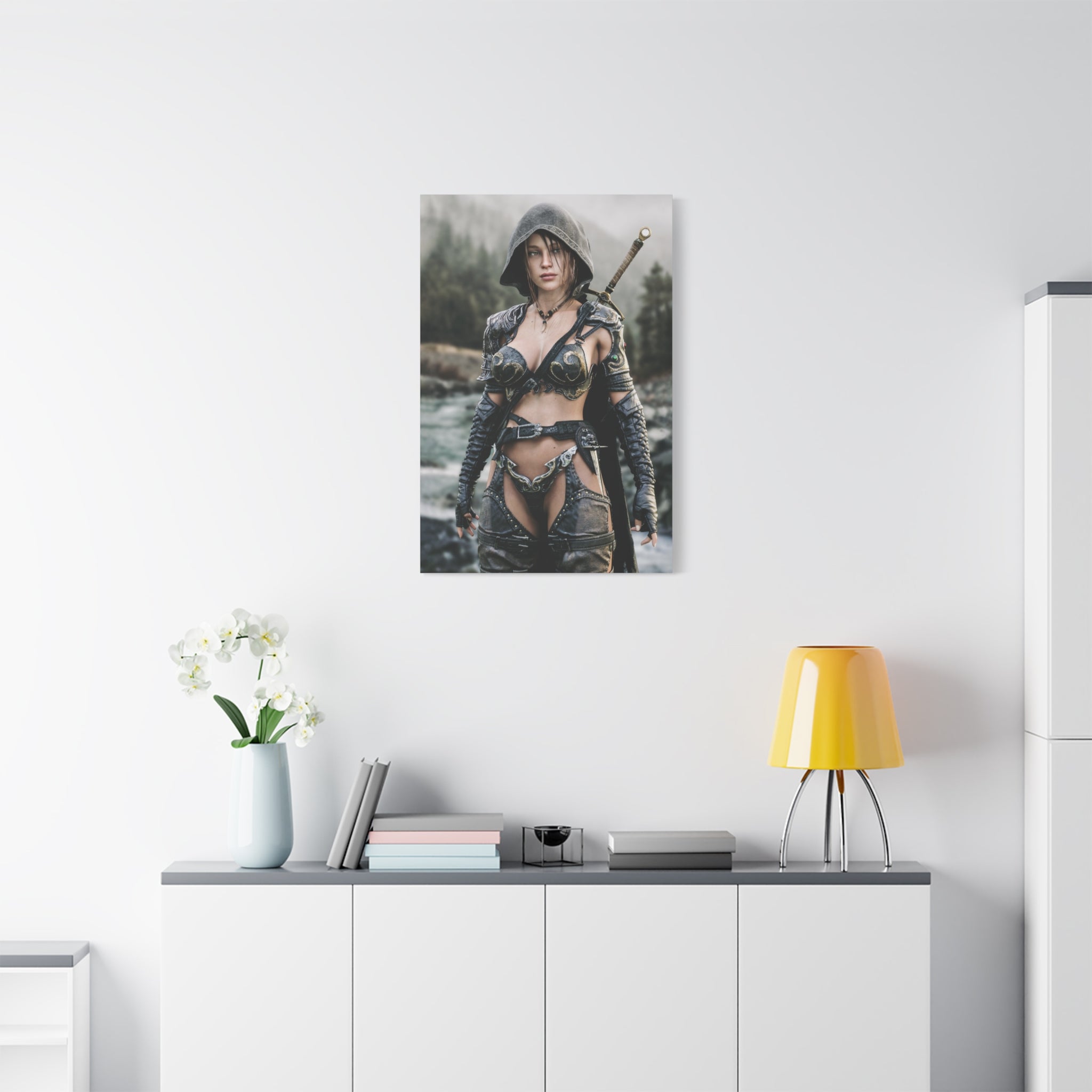Female Warrior Ranger Fantasy Canvas Print - Matte Stretched Wall Art - No AI - Human created illustration art