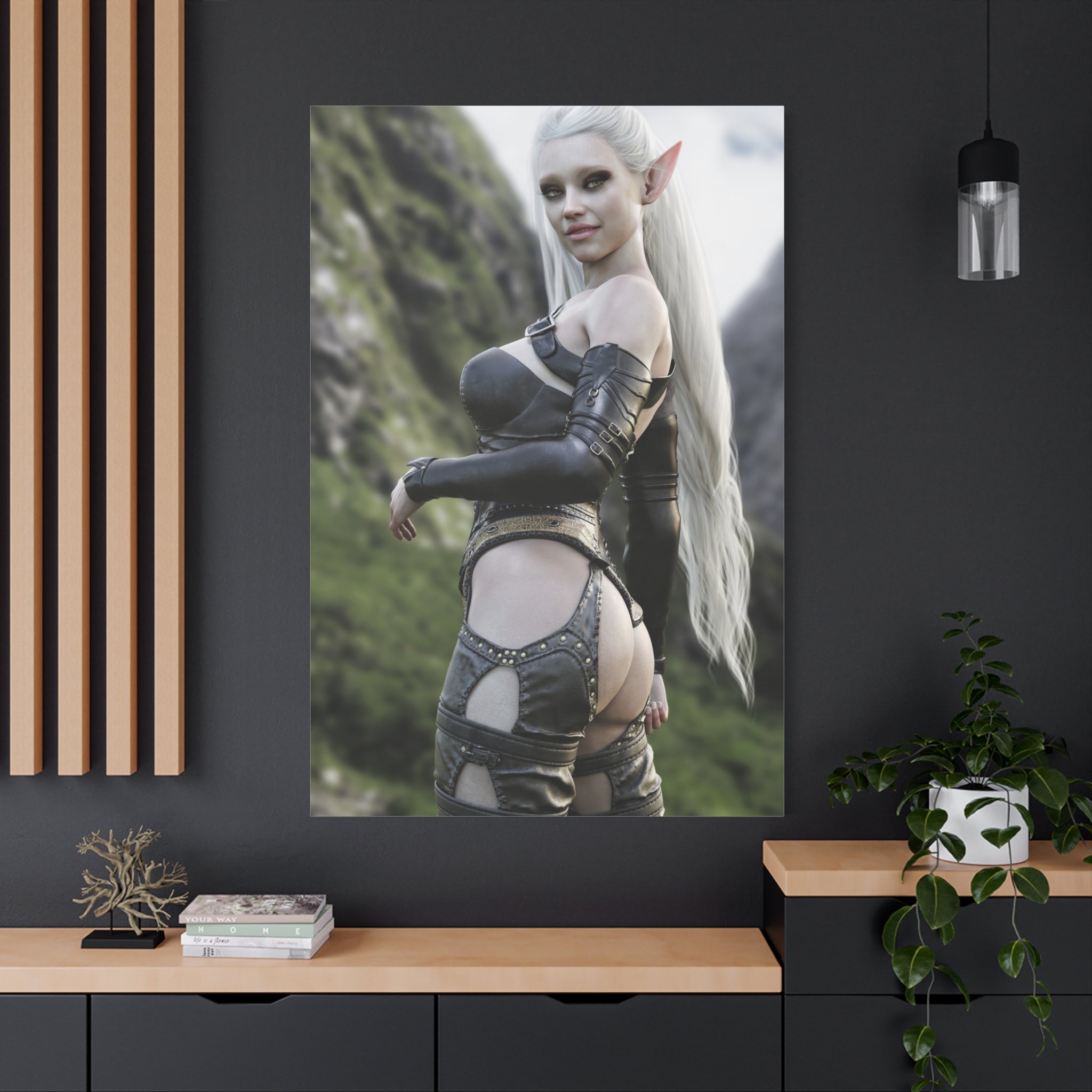 Fantasy Elf Warrior Canvas Print — Matte Stretched Wall Art- No AI - Human created illustration art