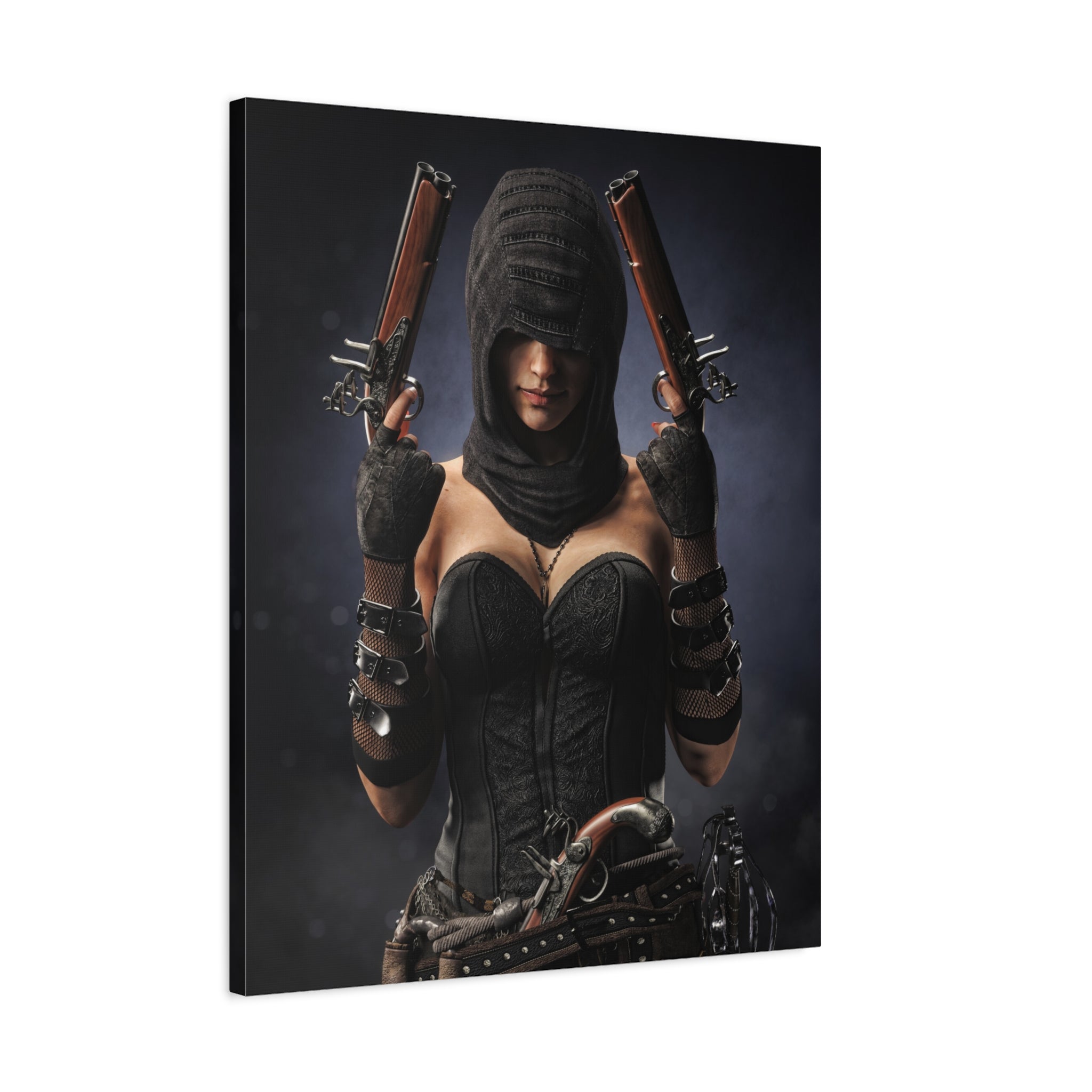 Pirate Assassin Matte Canvas Print — Hooded Female  Wall Art- No Ai- Human created illustration art