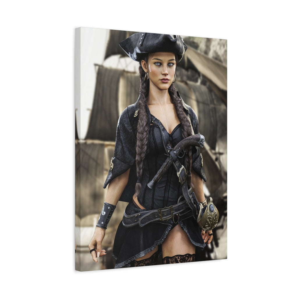Pirate Captain Woman Matte Canvas Print — Stretched Wall Art - No AI - Human created illustration art
