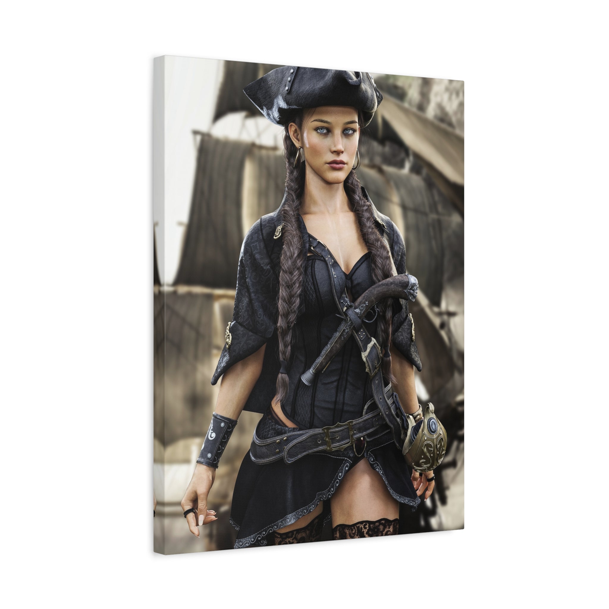 Pirate Captain Woman Matte Canvas Print — Stretched Wall Art - No AI - Human created illustration art