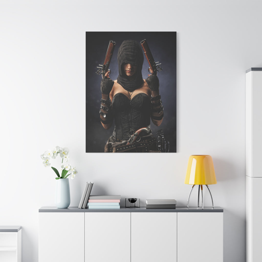Pirate Assassin Matte Canvas Print — Hooded Female  Wall Art- No Ai- Human created illustration art