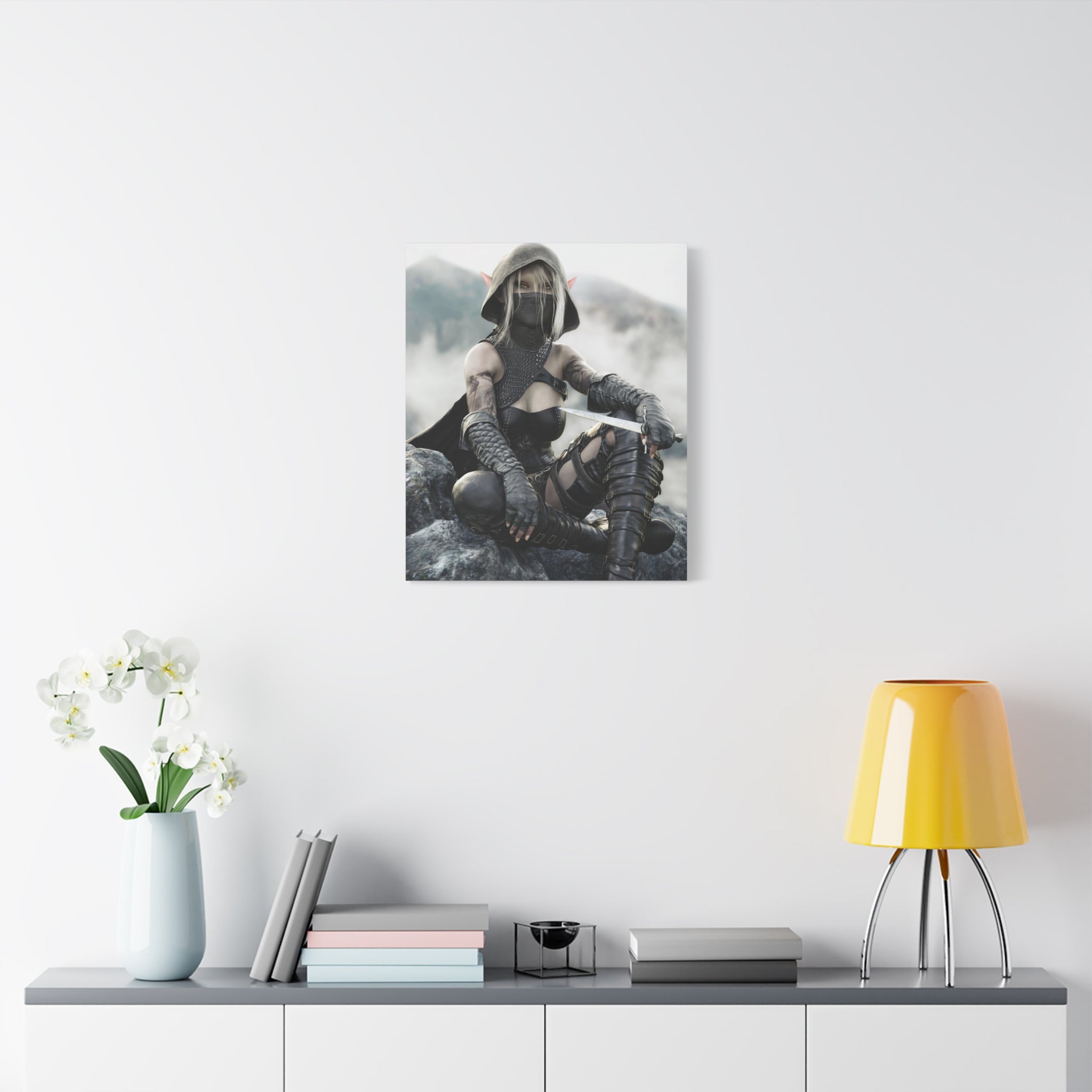 Rogue Elf Warrior Matte Canvas Print — Fantasy Assassin Wall Art- No AI - Human created illustration art