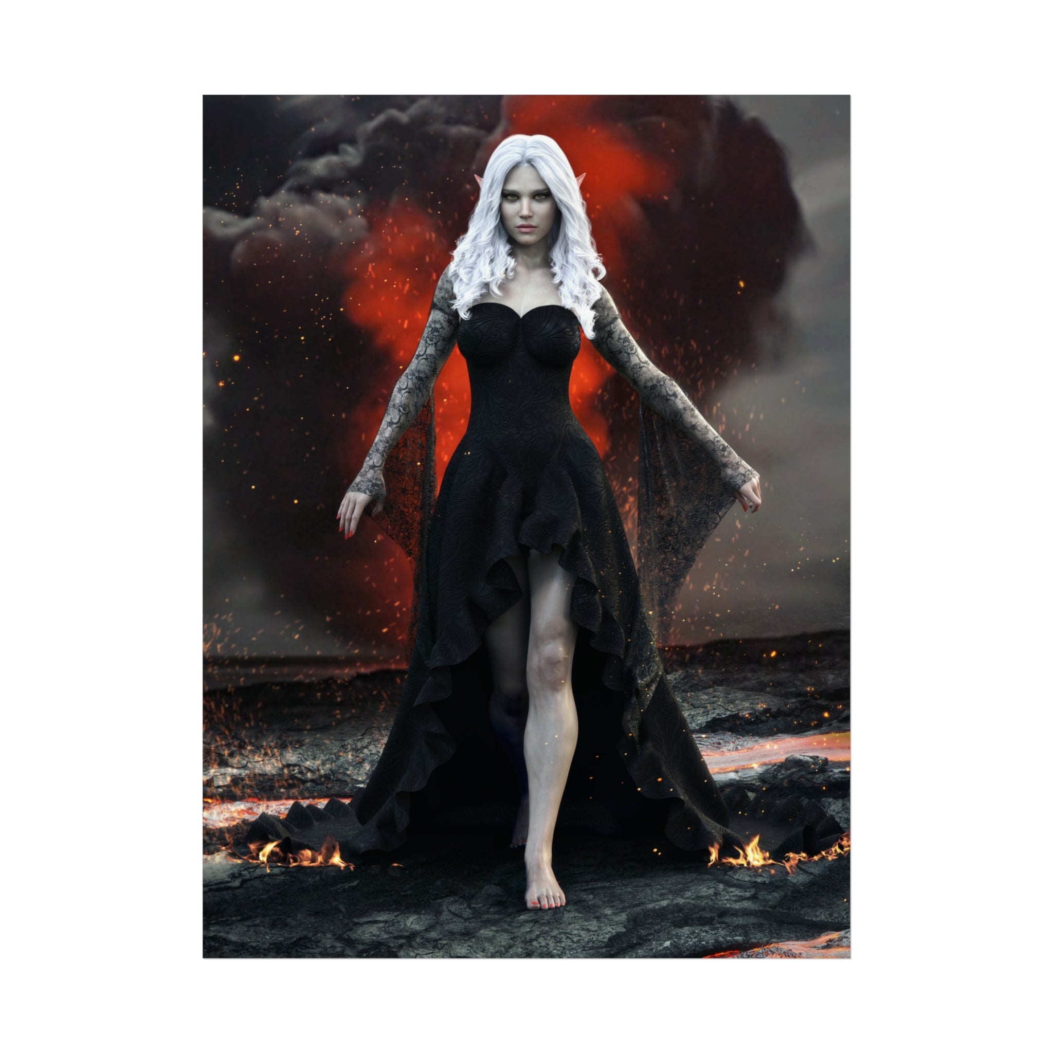 Dark Sorceress Fine Art Poster — Gothic Woman in Black Dress Wall Art - No AI - Human created illustration art