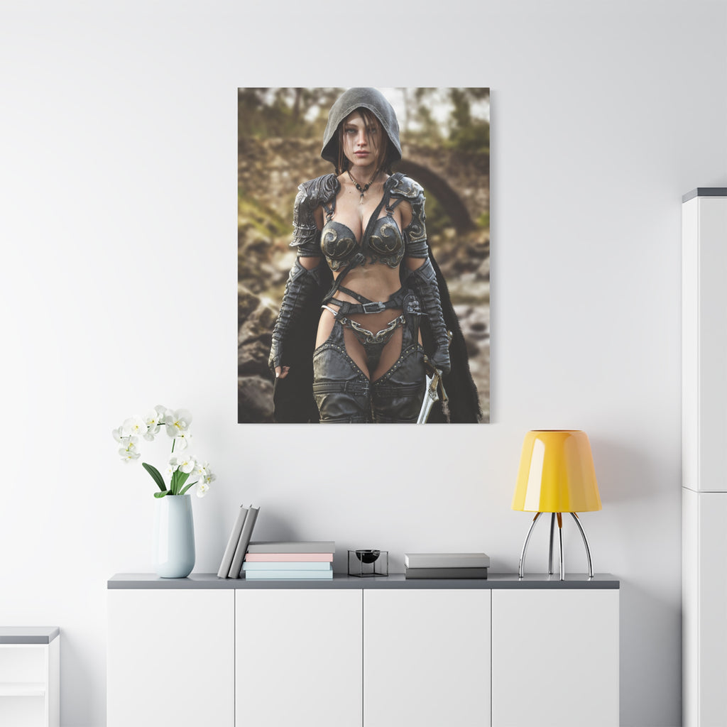 Fantasy Warrior Woman Matte Canvas Print - No AI- Human created illustration art