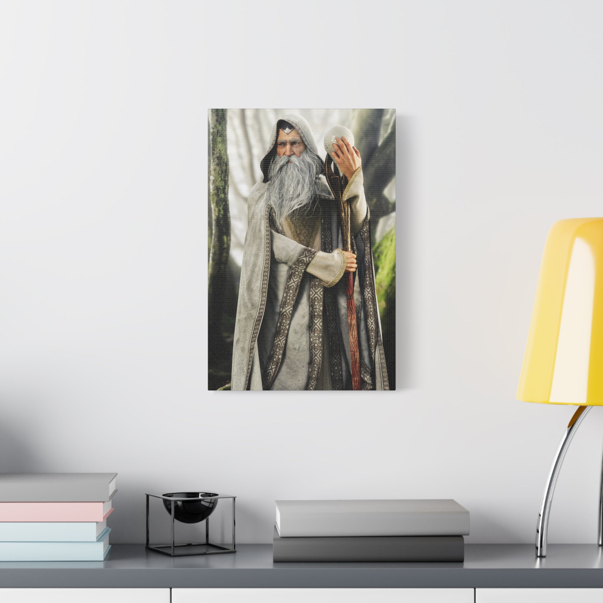 Wizard Portrait Matte Canvas Wall Art - Fantasy Sorcerer Stretched Canvas- No AI - Human created illustration art