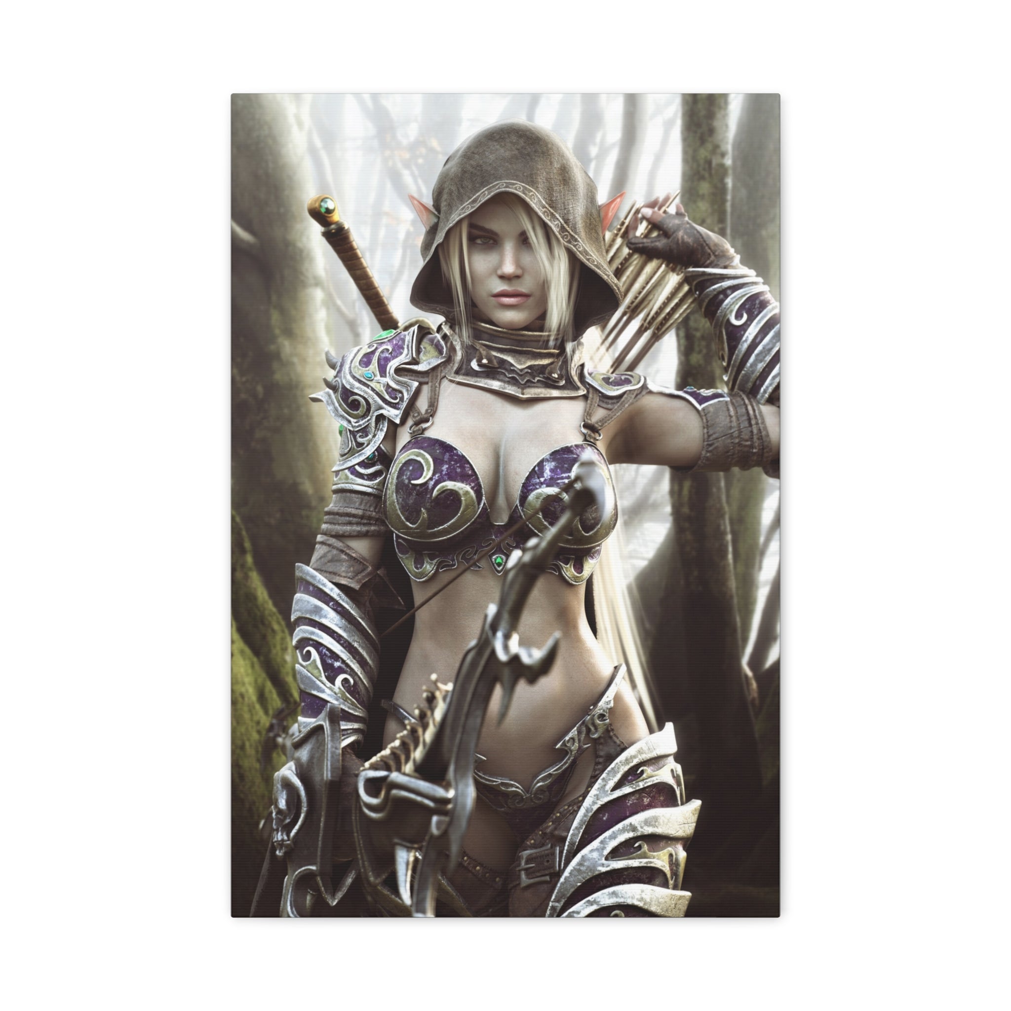 Fantasy Archer Warrior Canvas Print — Matte Stretched Wall Art- No AI- Human created illustration art