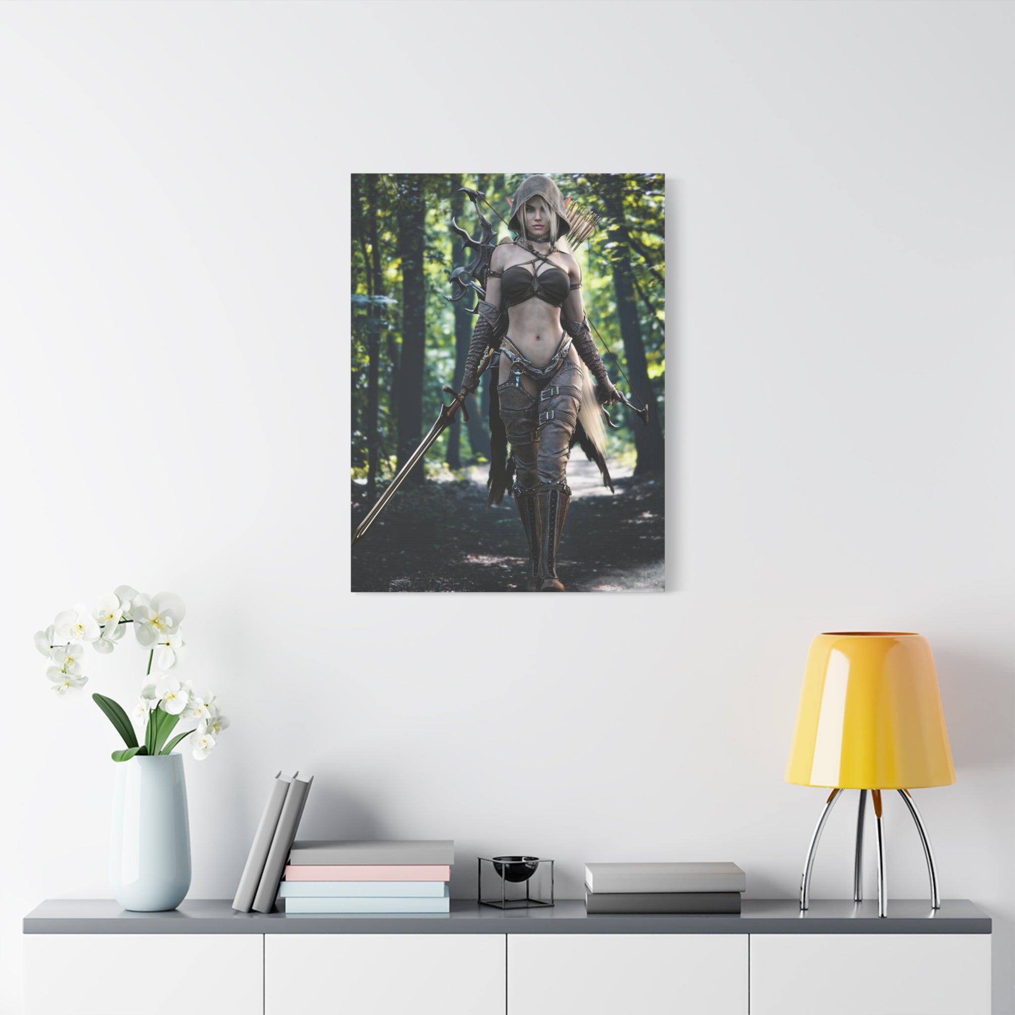 Fantasy Archer Warrior Canvas Print — Female Ranger Wall Art (Matte Stretched) - No Ai - Human created illustration art