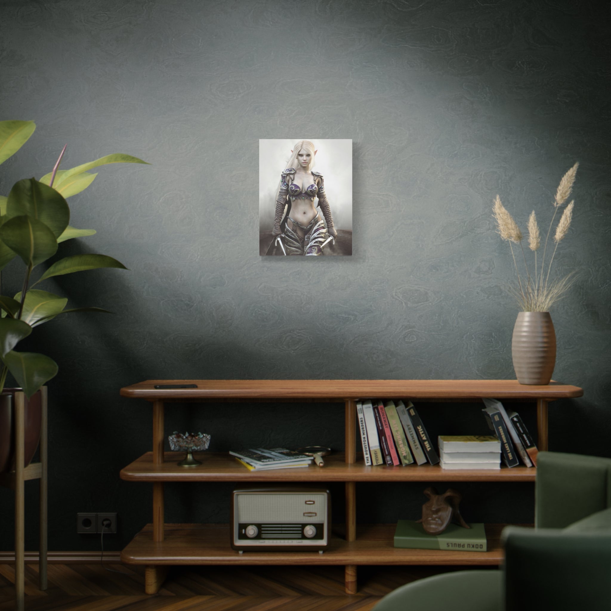 Dark Elf Warrior Fantasy Canvas Print — Matte Stretched Wall Art - No AI- Human created illustration art