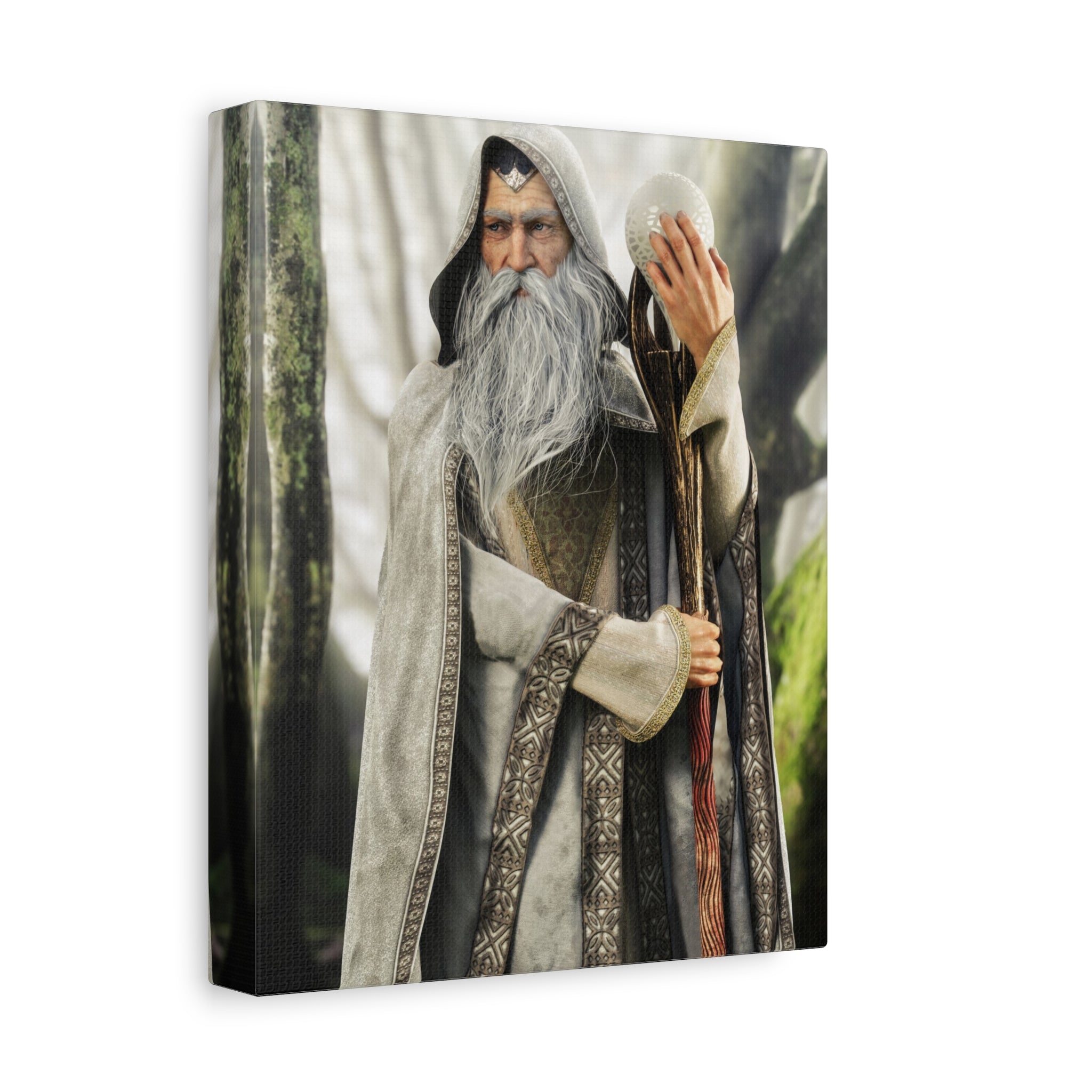 Wizard Portrait Matte Canvas Wall Art - Fantasy Sorcerer Stretched Canvas- No AI - Human created illustration art
