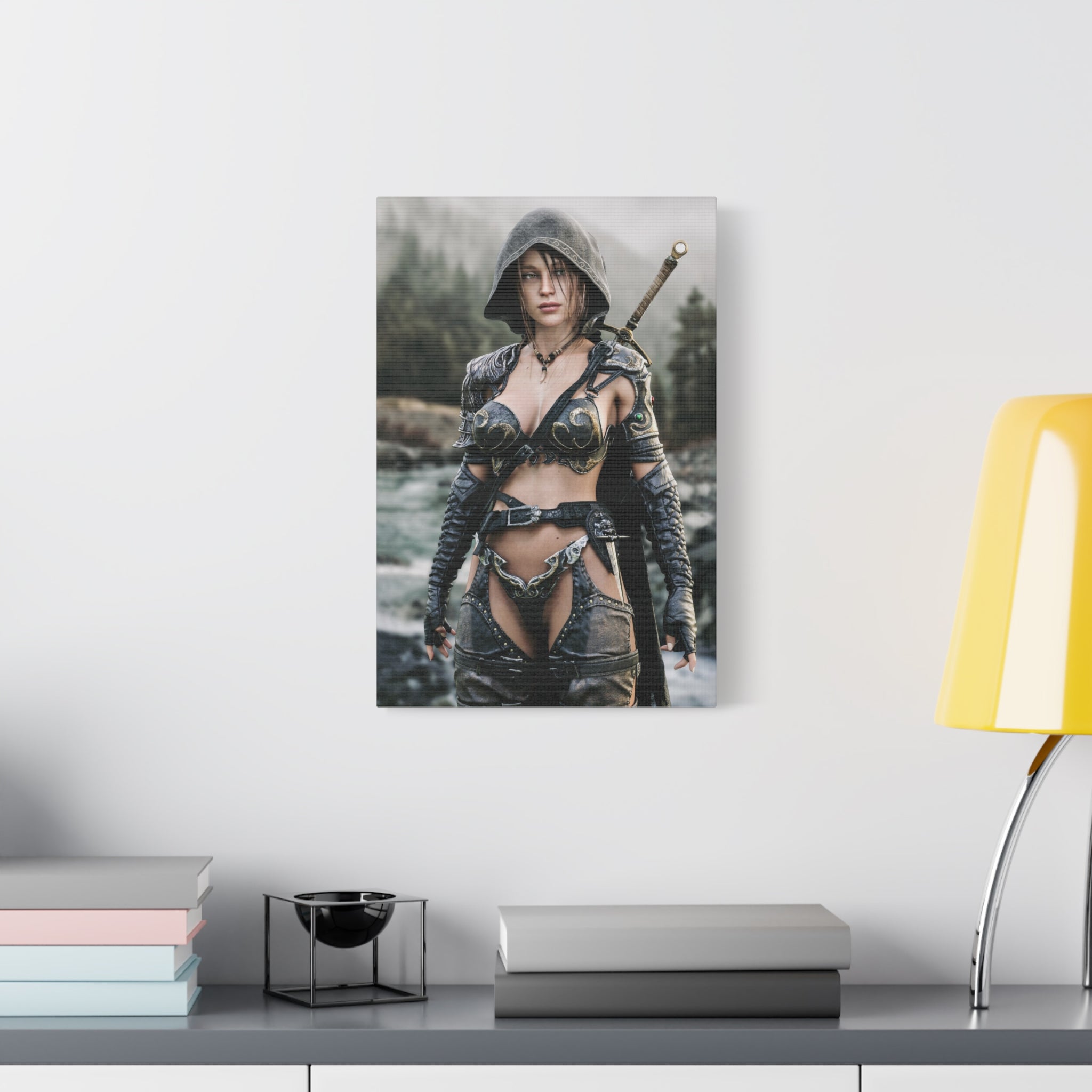 Female Warrior Ranger Fantasy Canvas Print - Matte Stretched Wall Art - No AI - Human created illustration art