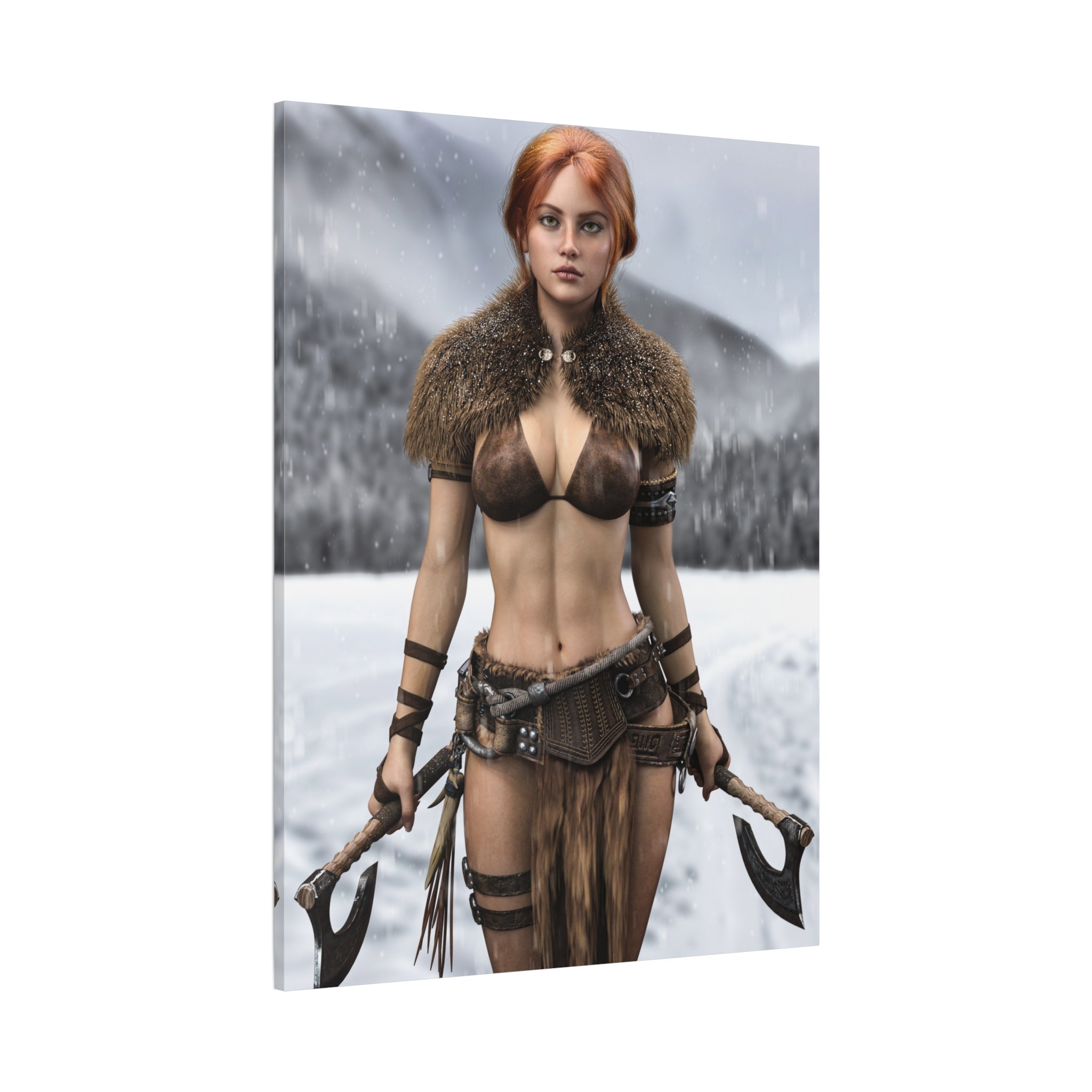 Viking Shieldmaiden Canvas Print — Matte Stretched Wall Art- No AI - Human created illustration art