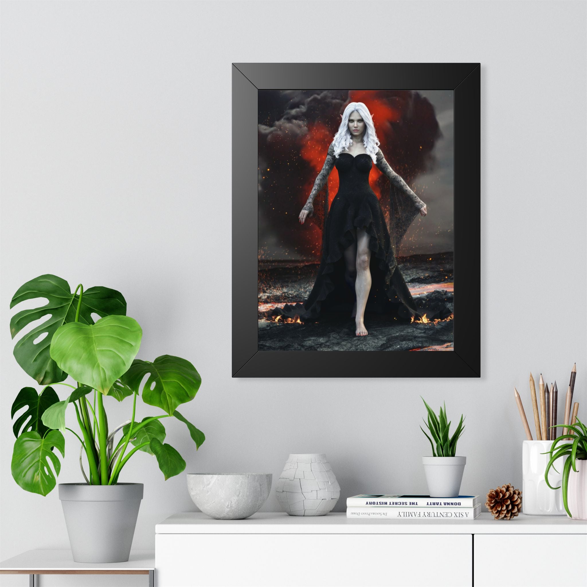 Fantasy Dark elf Sorceress Framed Poster – Dark Sorceress Wall Art- No AI- Human created illustration art