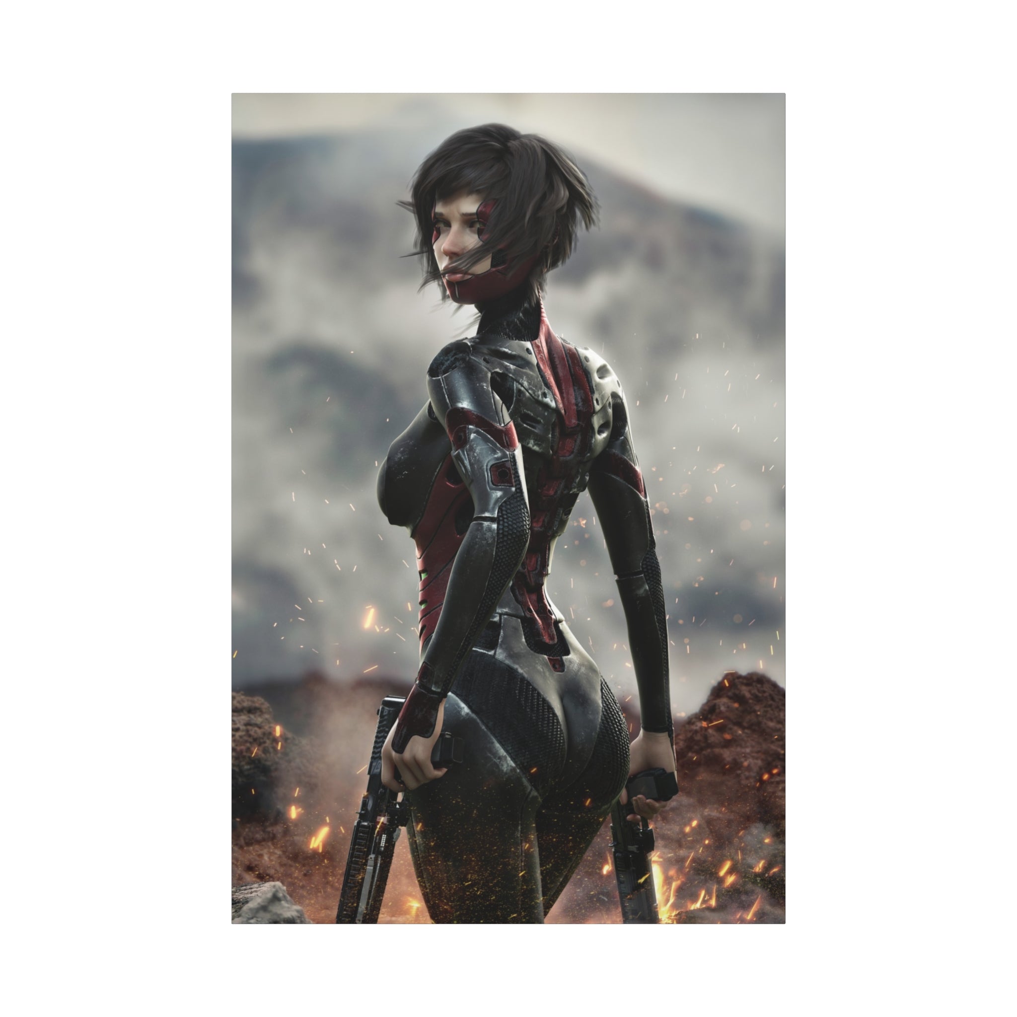 Sci‑Fi Warrior Matte Canvas Print — Futuristic Female Soldier Wall Art- No AI - Human created illustration art