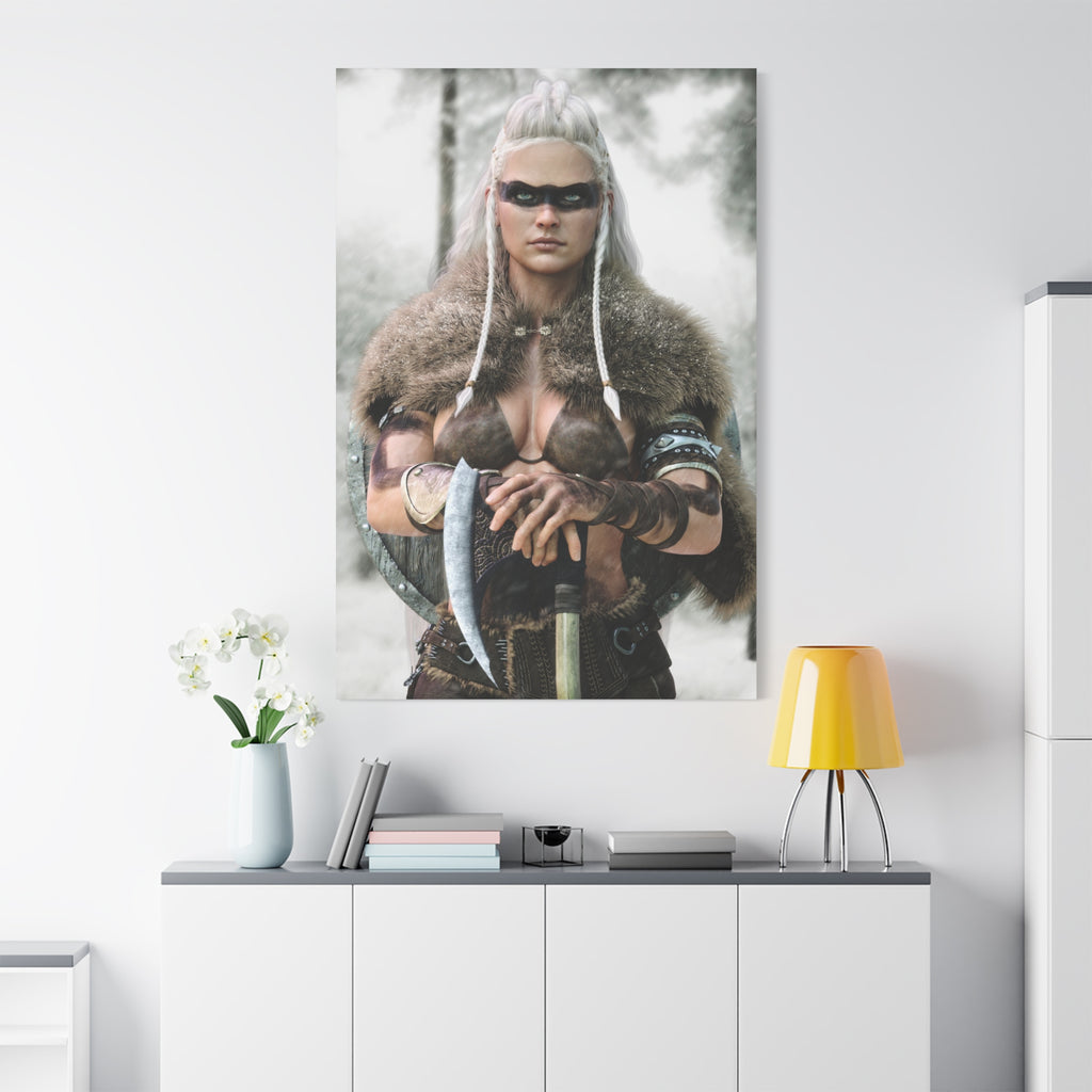 Viking Shieldmaiden Canvas Print — Matte Stretched Wall Art - No AI - Human created illustration art