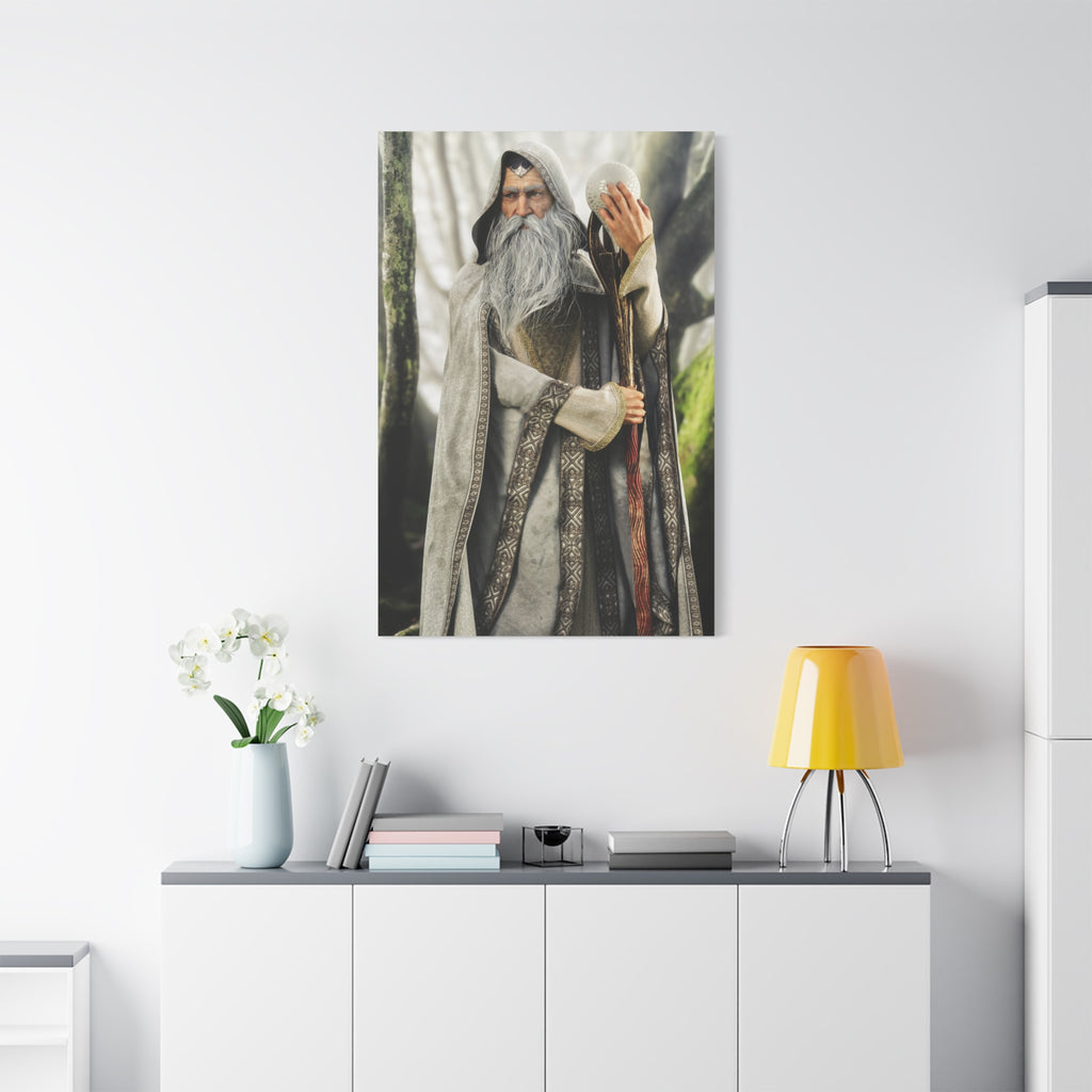 Wizard Portrait Matte Canvas Wall Art - Fantasy Sorcerer Stretched Canvas- No AI - Human created illustration art