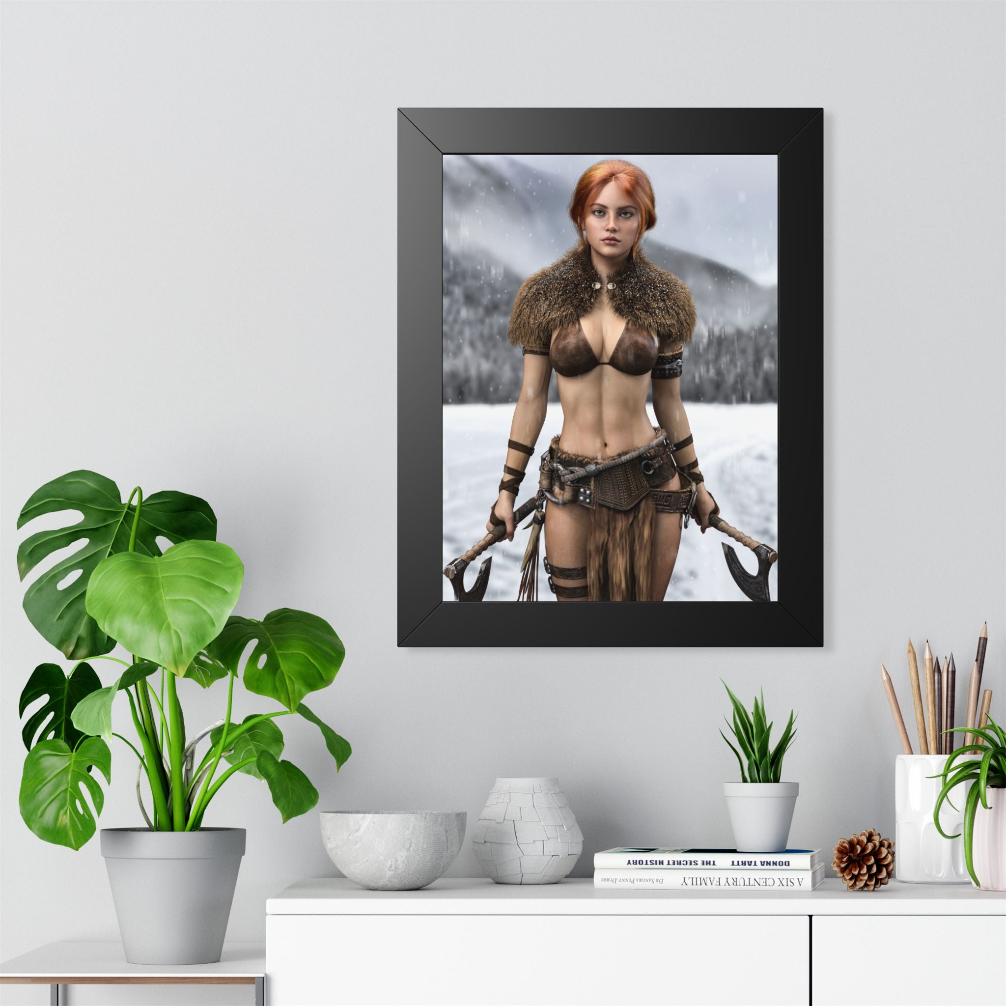 Viking Shieldmaiden Framed Poster — Redhead Warrior Art Print