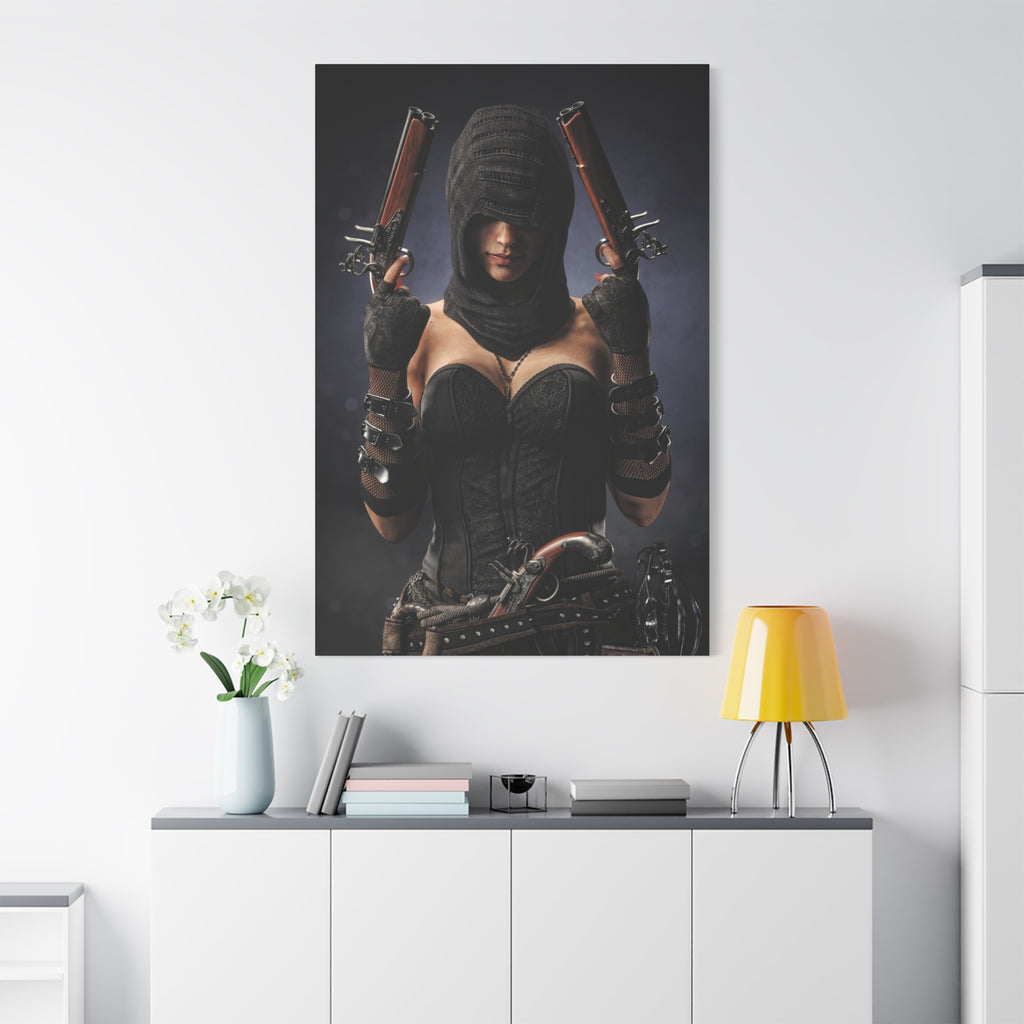 Pirate Assassin Matte Canvas Print — Hooded Female  Wall Art- No Ai- Human created illustration art