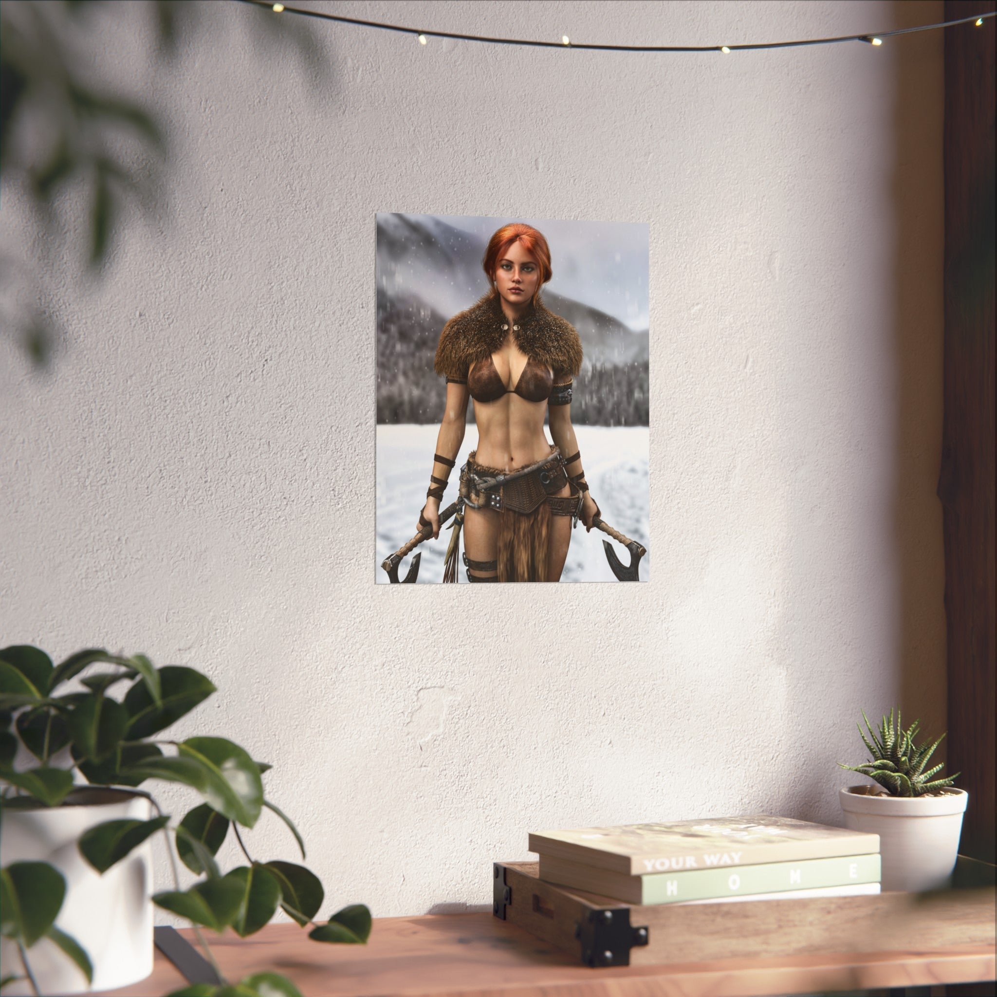 Viking Warrior Woman Fine Art Poster — Red-Haired Norse Axe Fighter Print