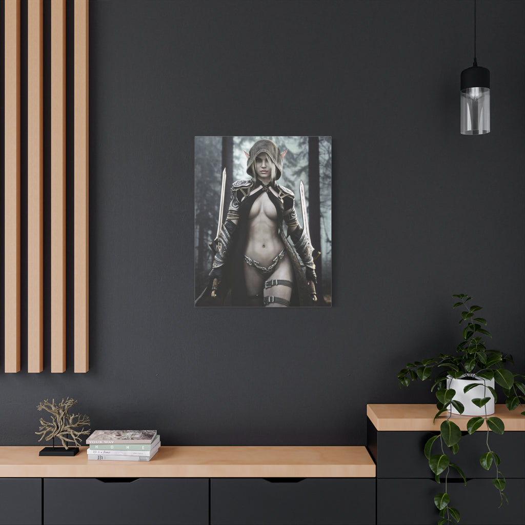 Fantasy Elf Warrior Canvas Print — Matte Stretched Wall Art- No AI - Human created illustration art