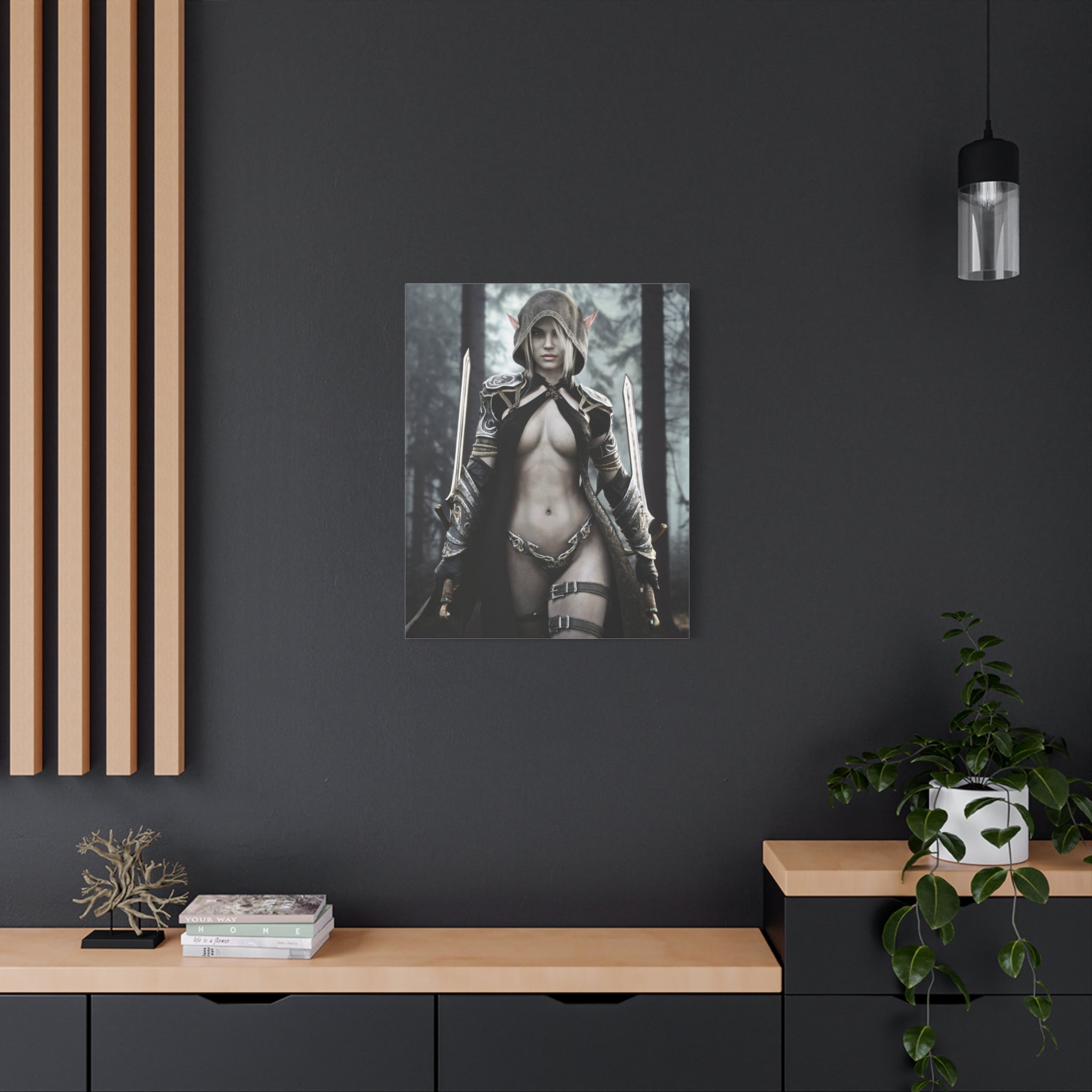 Fantasy Elf Warrior Canvas Print — Matte Stretched Wall Art- No AI - Human created illustration art