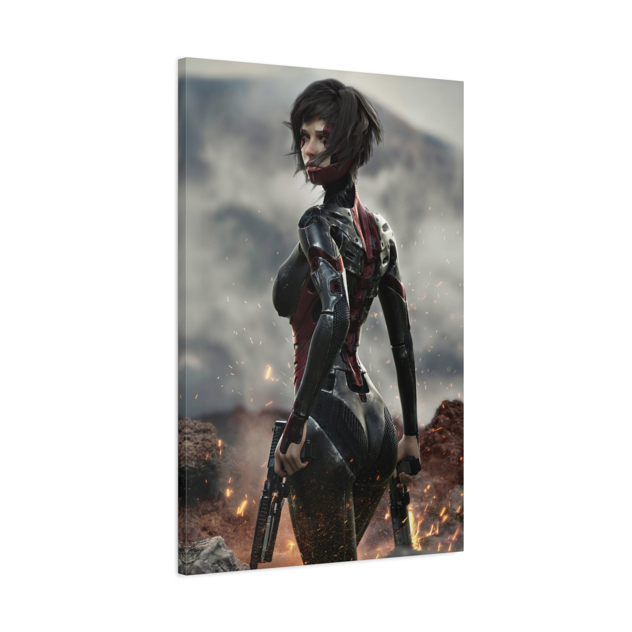 Sci‑Fi Warrior Matte Canvas Print — Futuristic Female Soldier Wall Art- No AI - Human created illustration art