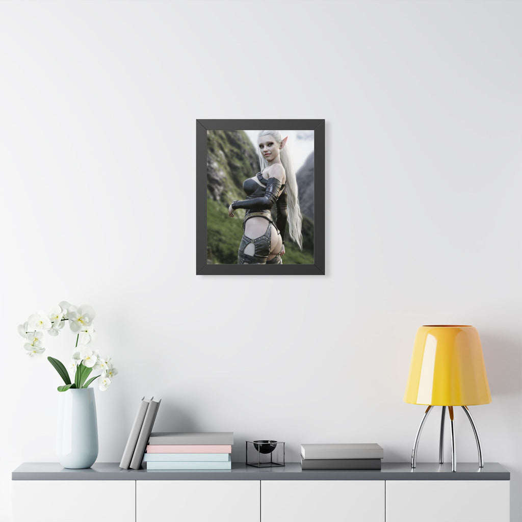 Póster Guerrera Elfa — Lámina Vertical Fantasía Enmarcada - No IA - Ilustración de arte creada por humanos.