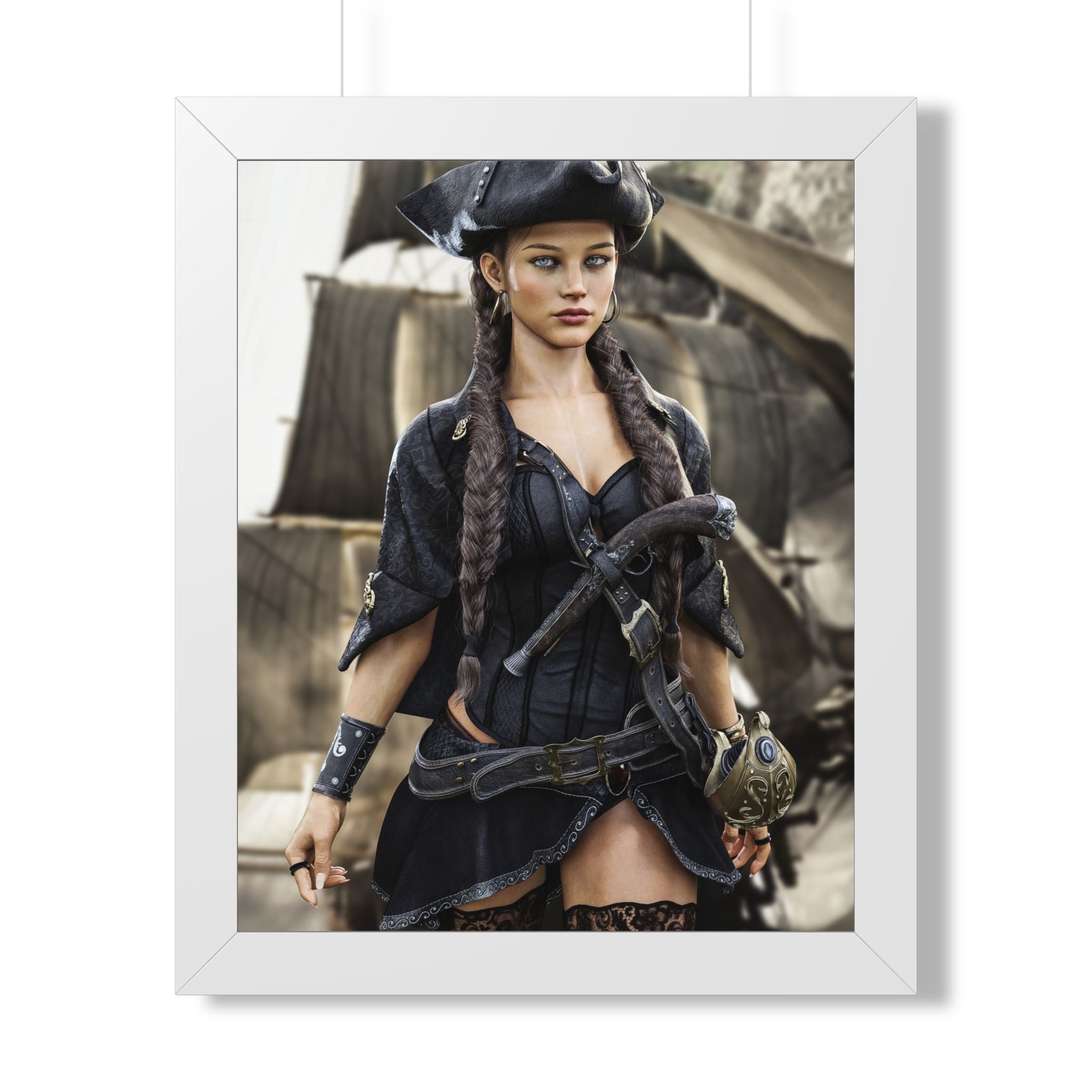 Póster Enmarcado Retrato Capitán Pirata — Arte de Pared Pirata Sexy - Sin IA - Arte ilustrativo creado por humanos