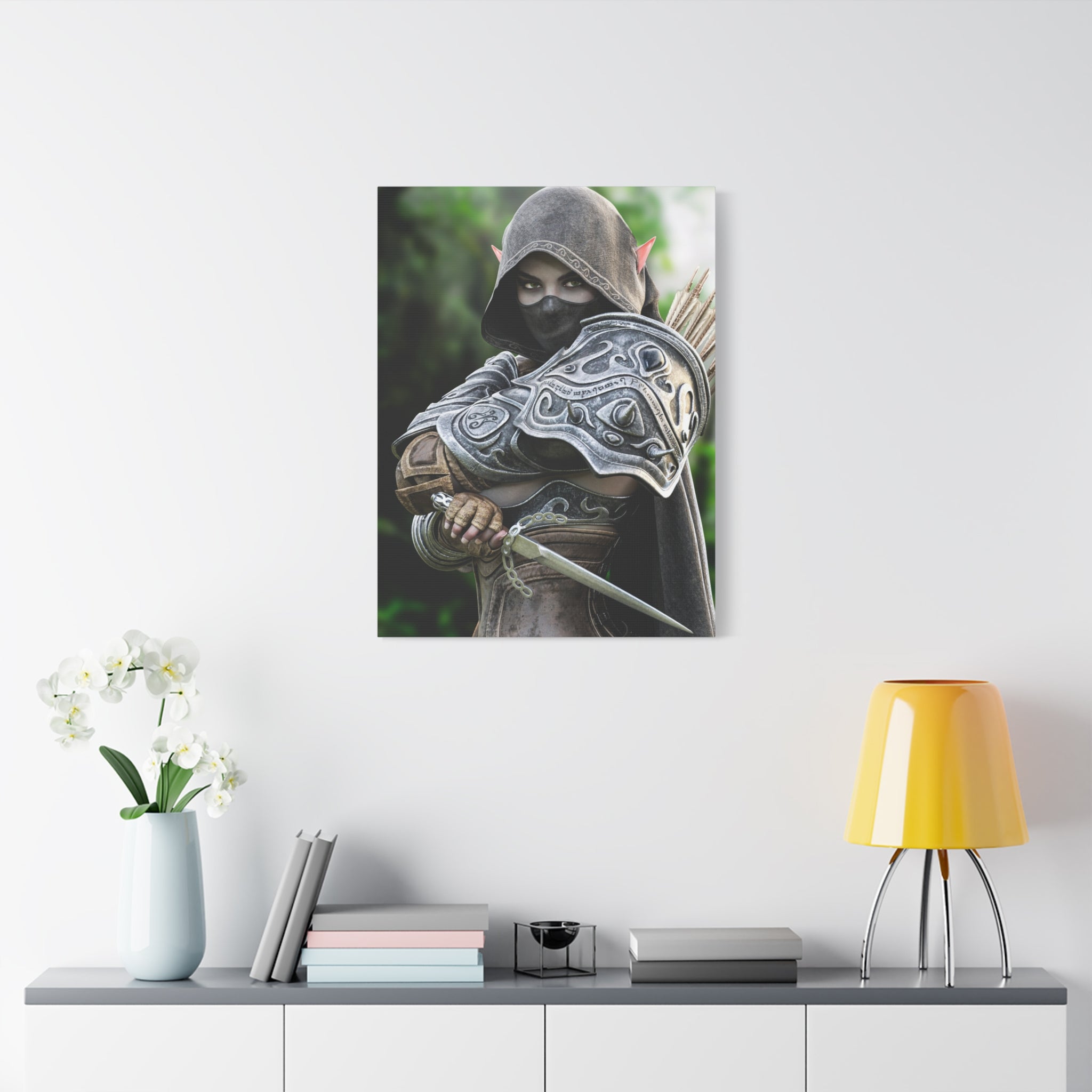 Elven Dark Elf Ranger Canvas Print — Fantasy Drow Archer Matte Stretched Wall Art