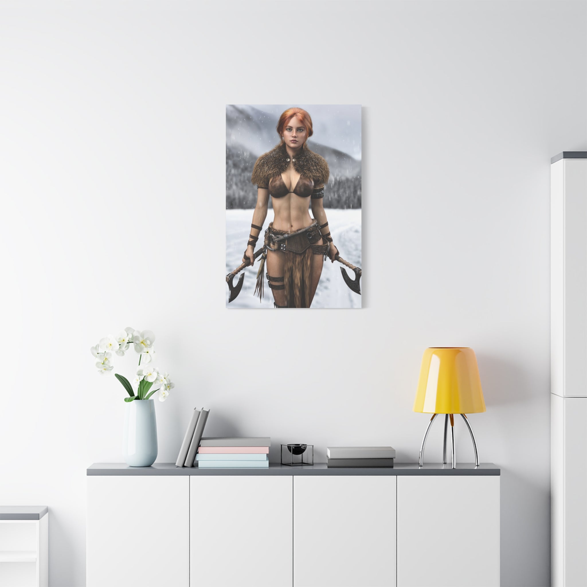 Viking Shieldmaiden Canvas Print — Matte Stretched Wall Art- No AI - Human created illustration art
