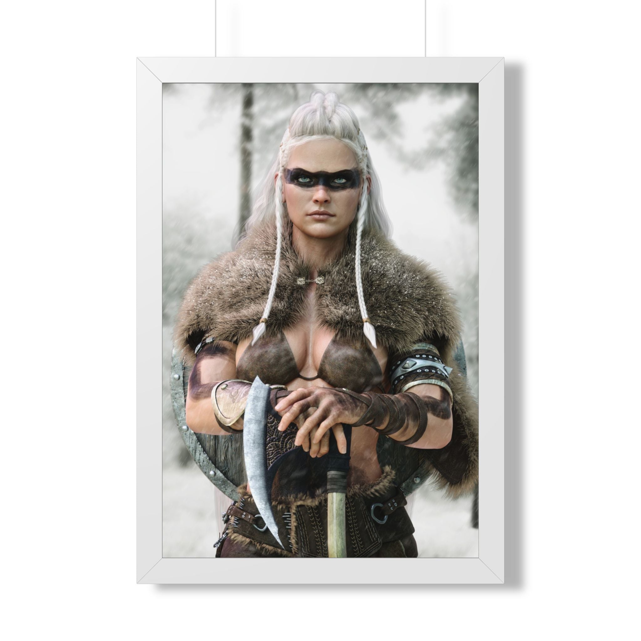 Póster enmarcado "Viking Shieldmaiden" — Arte mural de guerrera nórdica - Sin IA - Ilustración creada por humanos