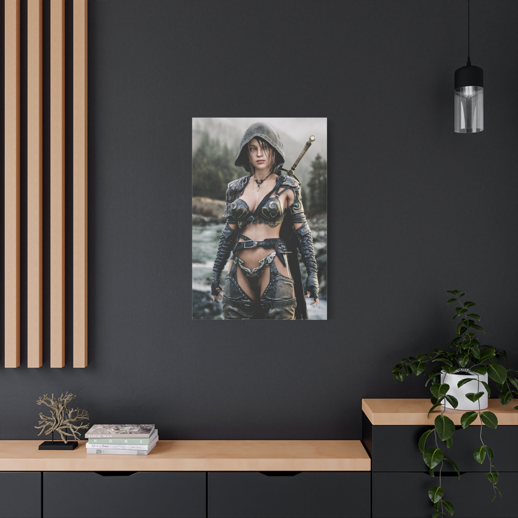 Female Warrior Ranger Fantasy Canvas Print - Matte Stretched Wall Art - No AI - Human created illustration art