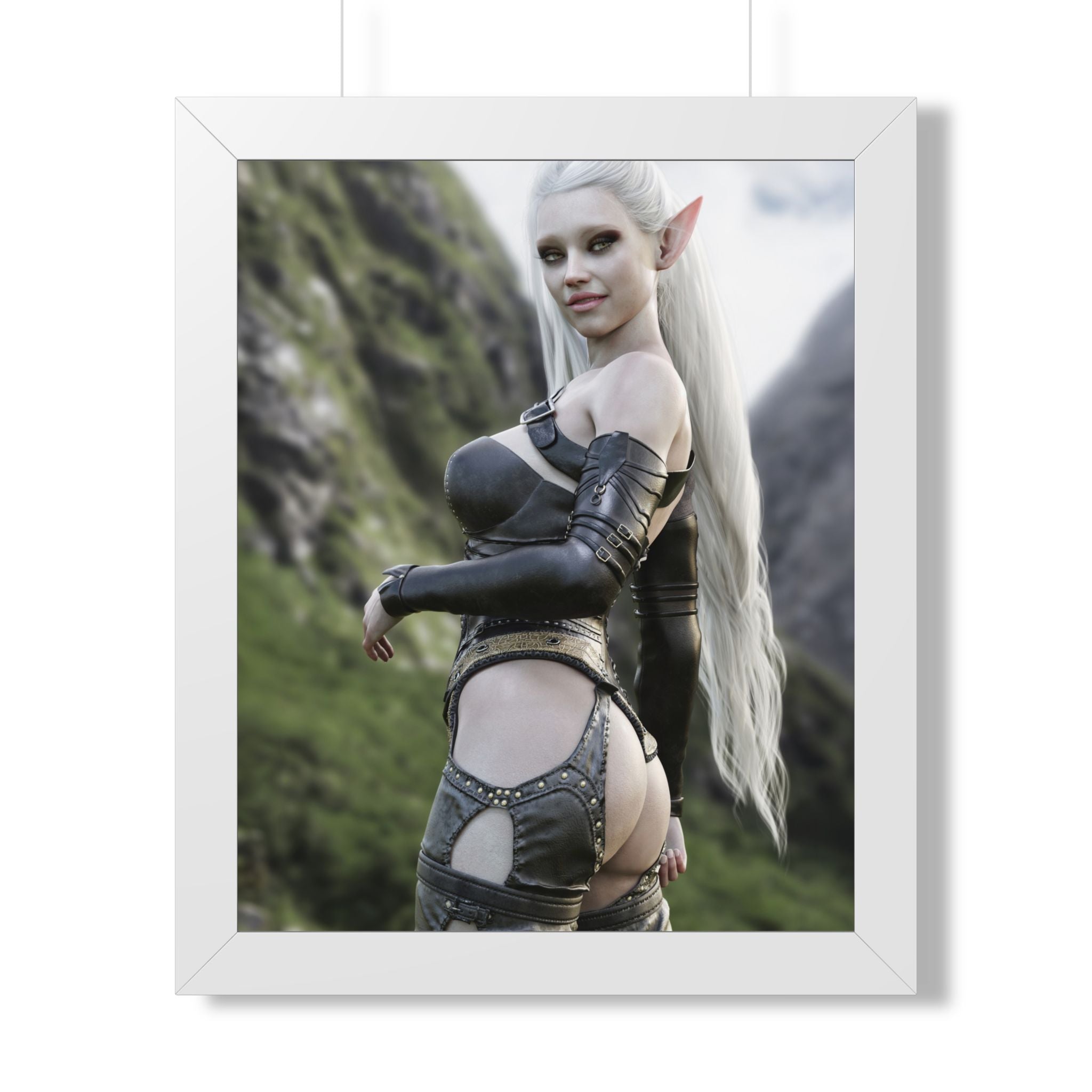 Elf Warrior Poster — Framed Fantasy Vertical Art Print- No AI - Human created illustration art.