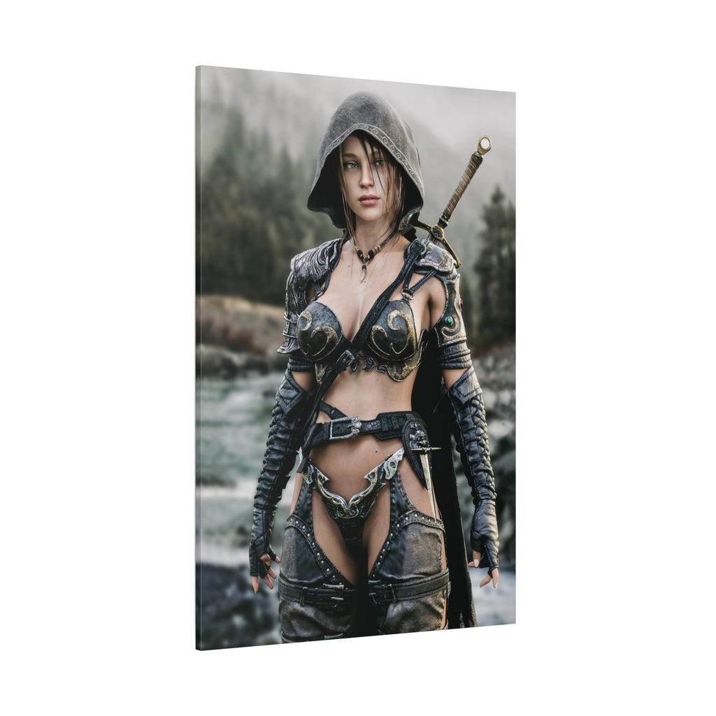 Female Warrior Ranger Fantasy Canvas Print - Matte Stretched Wall Art - No AI - Human created illustration art