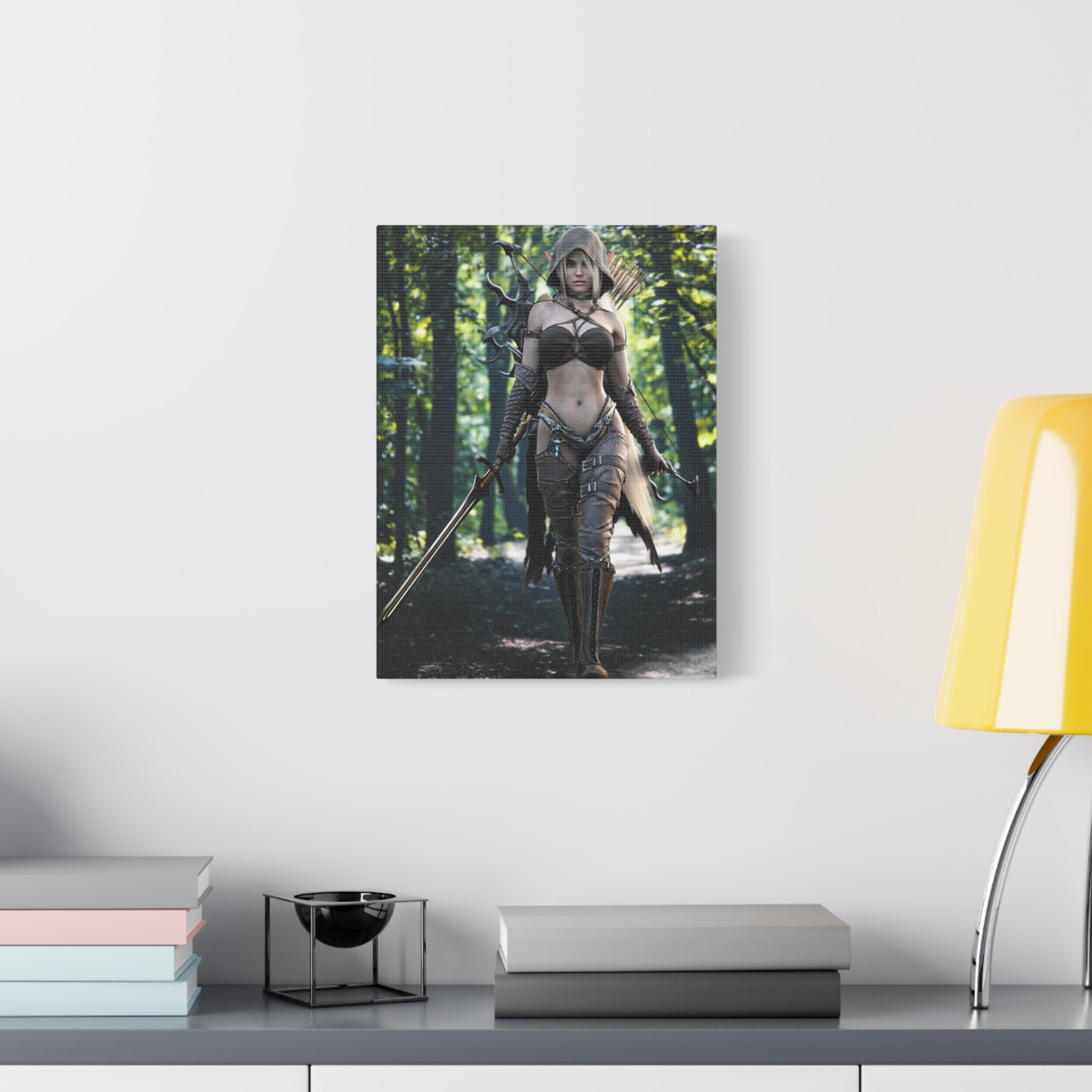 Fantasy Archer Warrior Canvas Print — Female Ranger Wall Art (Matte Stretched) - No Ai - Human created illustration art