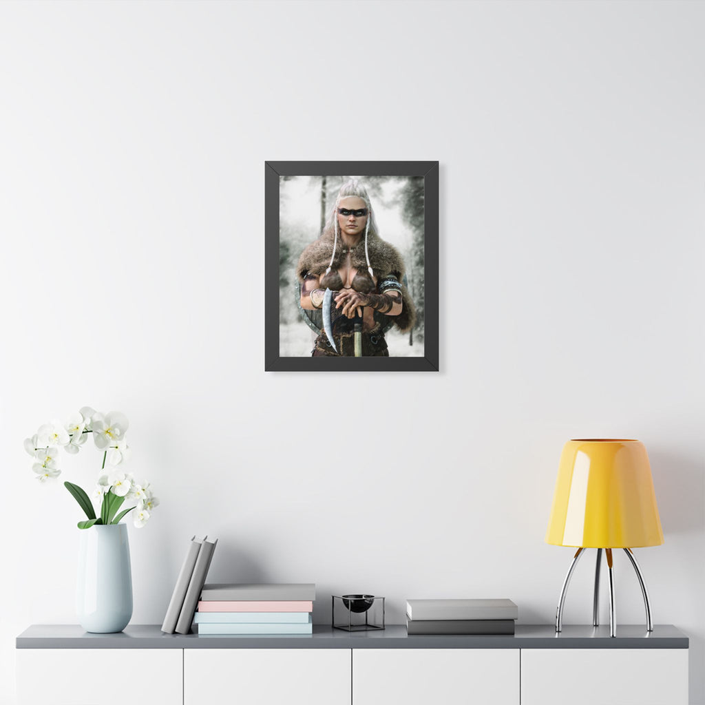 Viking Shieldmaiden Framed Poster — Nordic Warrior Wall Art - No AI - Human created illustration art