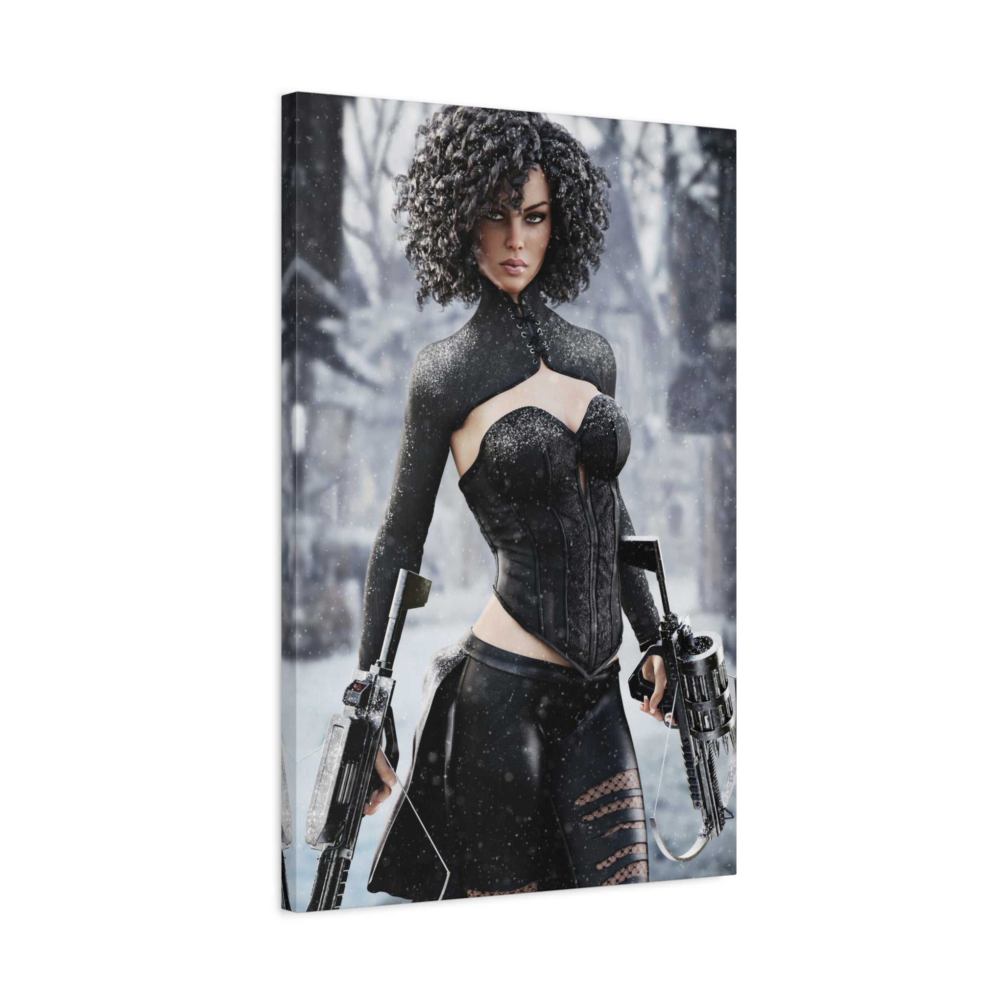 Matte Stretched Canvas - Dark Female huntress Warrior Art - No AI - Human generated illustration art