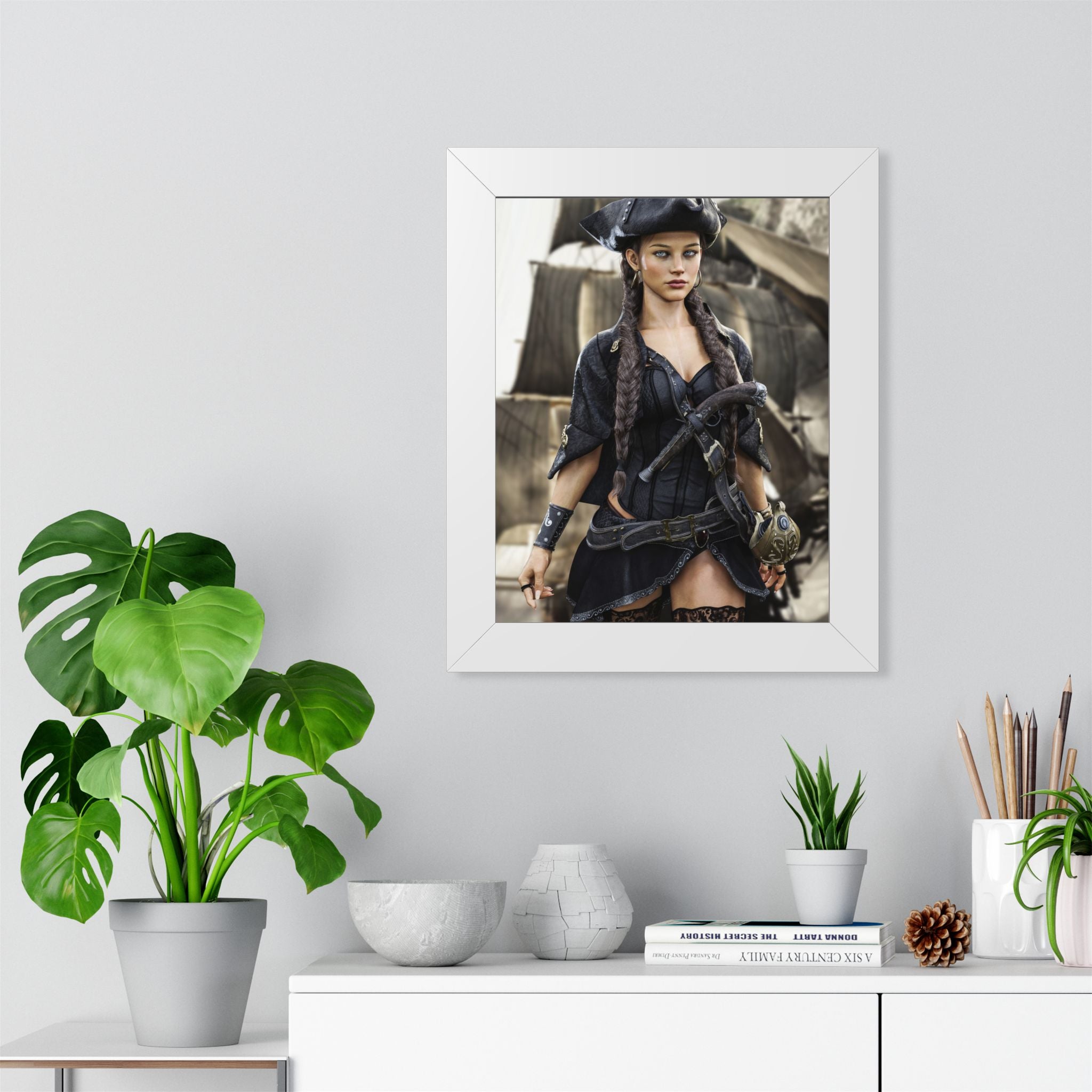 Pirate Captain Portrait Framed Poster — Sexy Pirate Wall Art - No AI - Human created illustration art