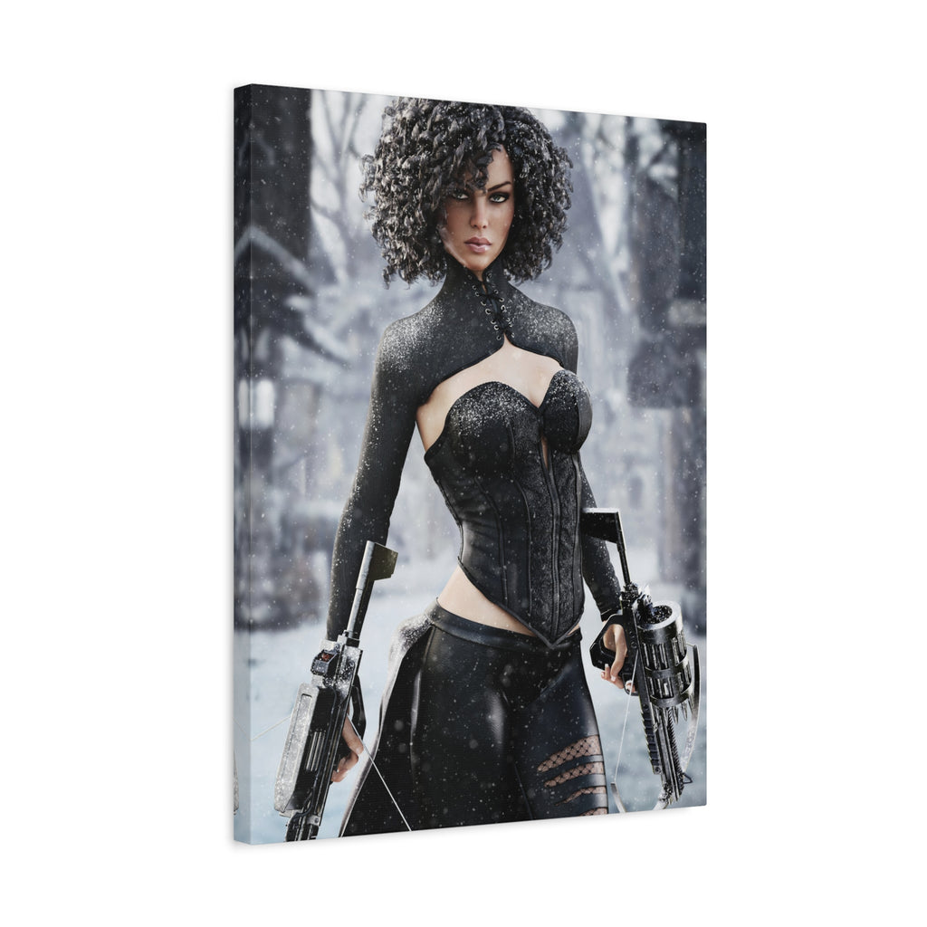 Matte Stretched Canvas - Dark Female huntress Warrior Art - No AI - Human generated illustration art