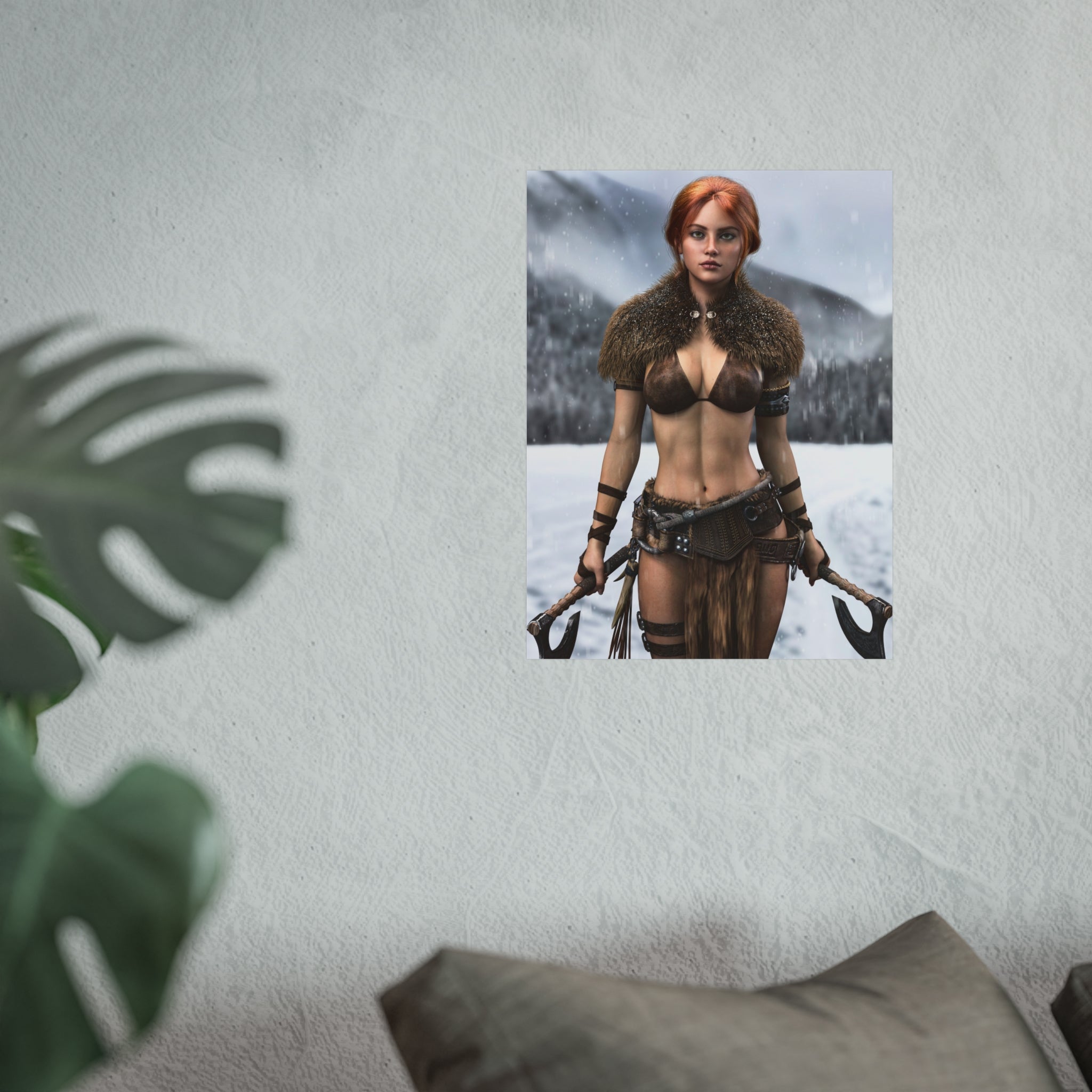 Viking Warrior Woman Fine Art Poster — Red-Haired Norse Axe Fighter Print