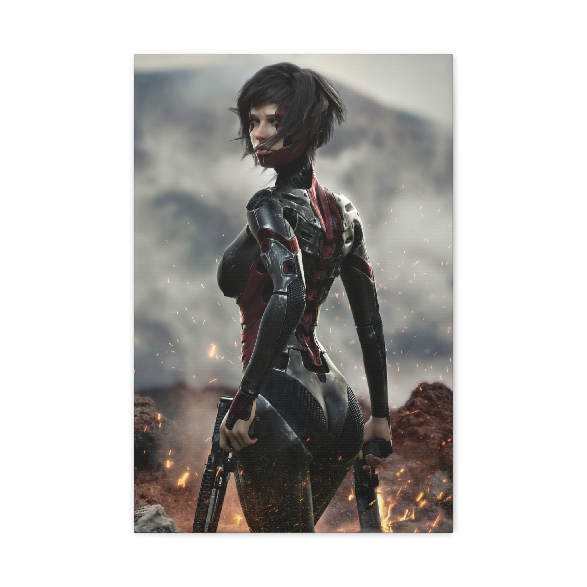 Sci‑Fi Warrior Matte Canvas Print — Futuristic Female Soldier Wall Art- No AI - Human created illustration art