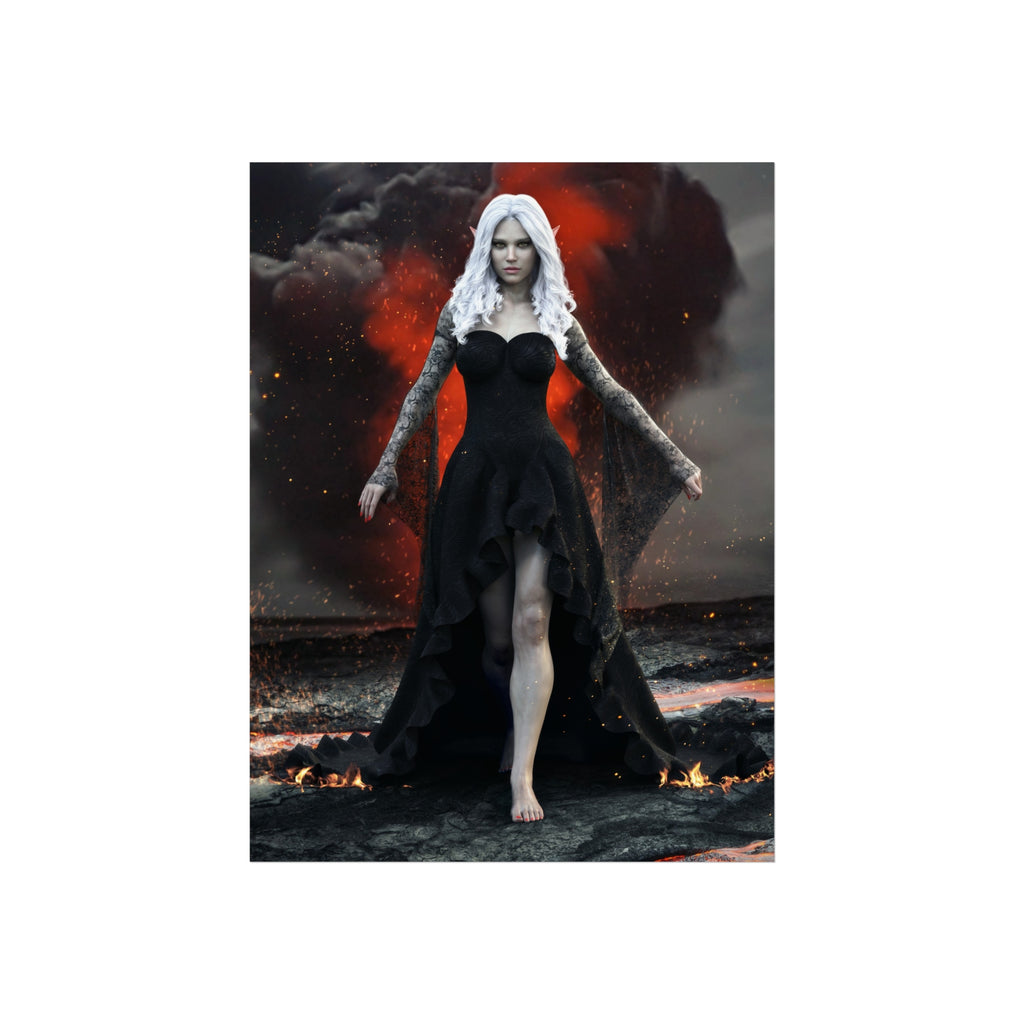 Dark Sorceress Fine Art Poster — Gothic Woman in Black Dress Wall Art - No AI - Human created illustration art