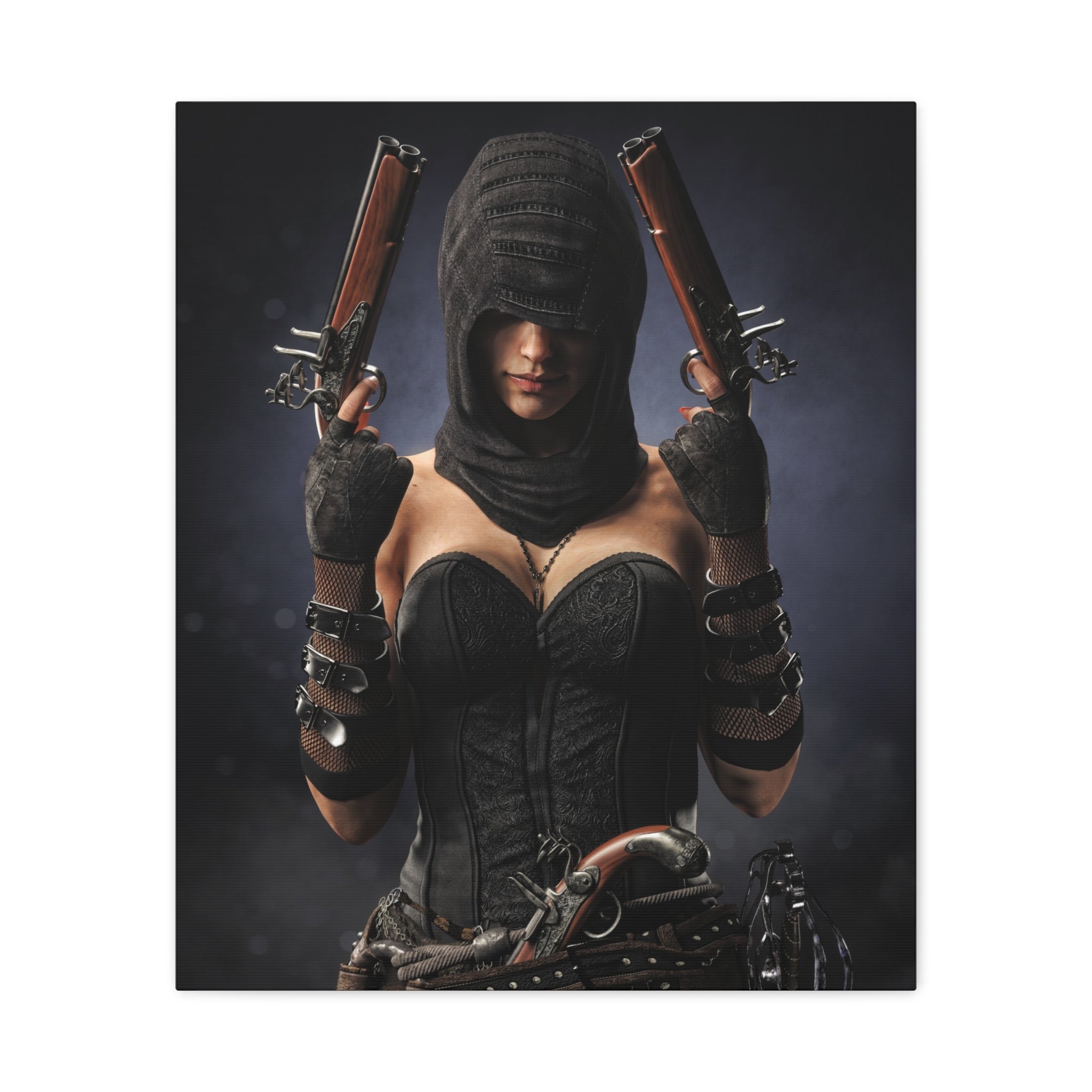 Lienzo mate "Pirate Assassin" — Arte mural femenino encapuchado - No IA - Ilustración artística creada por humanos