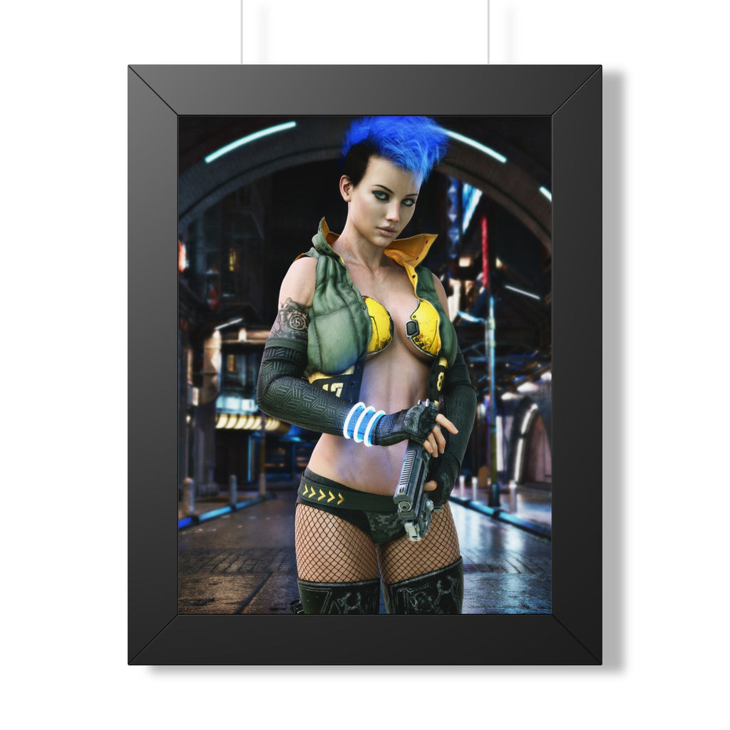Cyberpunk Bounty Hunter Framed Poster — Futuristic Sci‑Fi Wall Art- No AI- Human created illustration art