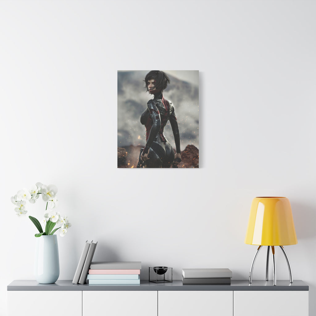 Sci‑Fi Warrior Matte Canvas Print — Futuristic Female Soldier Wall Art- No AI - Human created illustration art