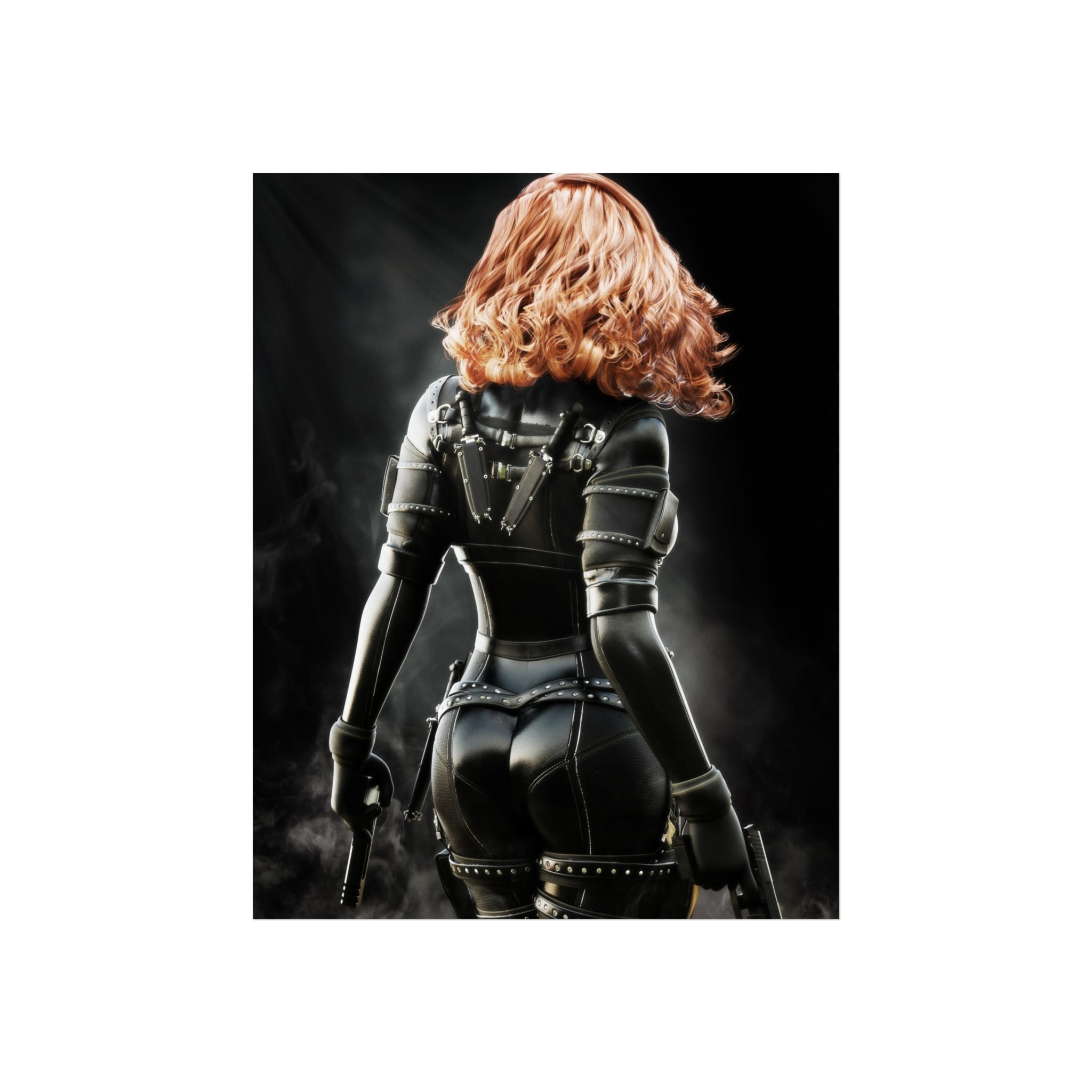 Póster de arte inspirado en Black Widow — Arte de pared de asesina de cuero Femme Fatale - Sin IA - Ilustración creada por humanos