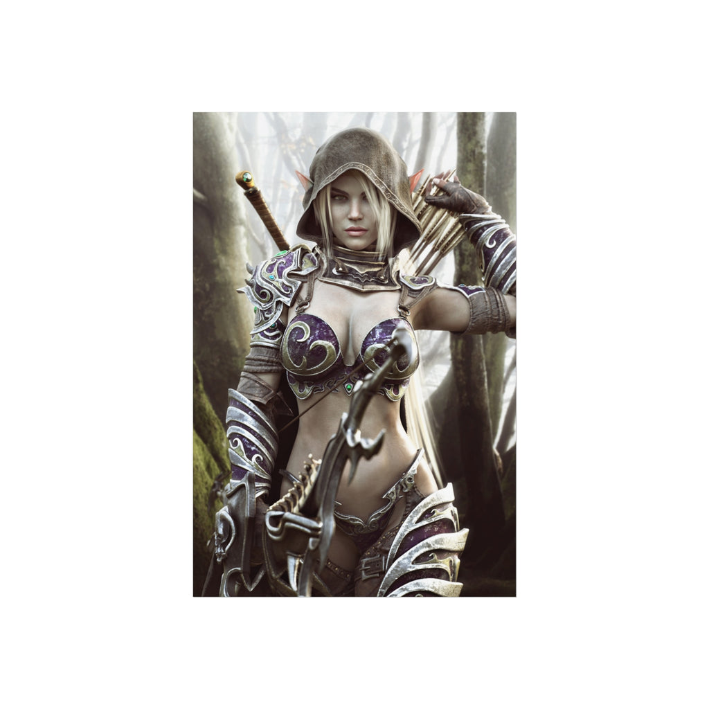 Póster de bellas artes de arquera fantástica: arte de pared de guardabosques para jugadores y fans de los juegos de rol - No IA - Ilustración creada por humanos