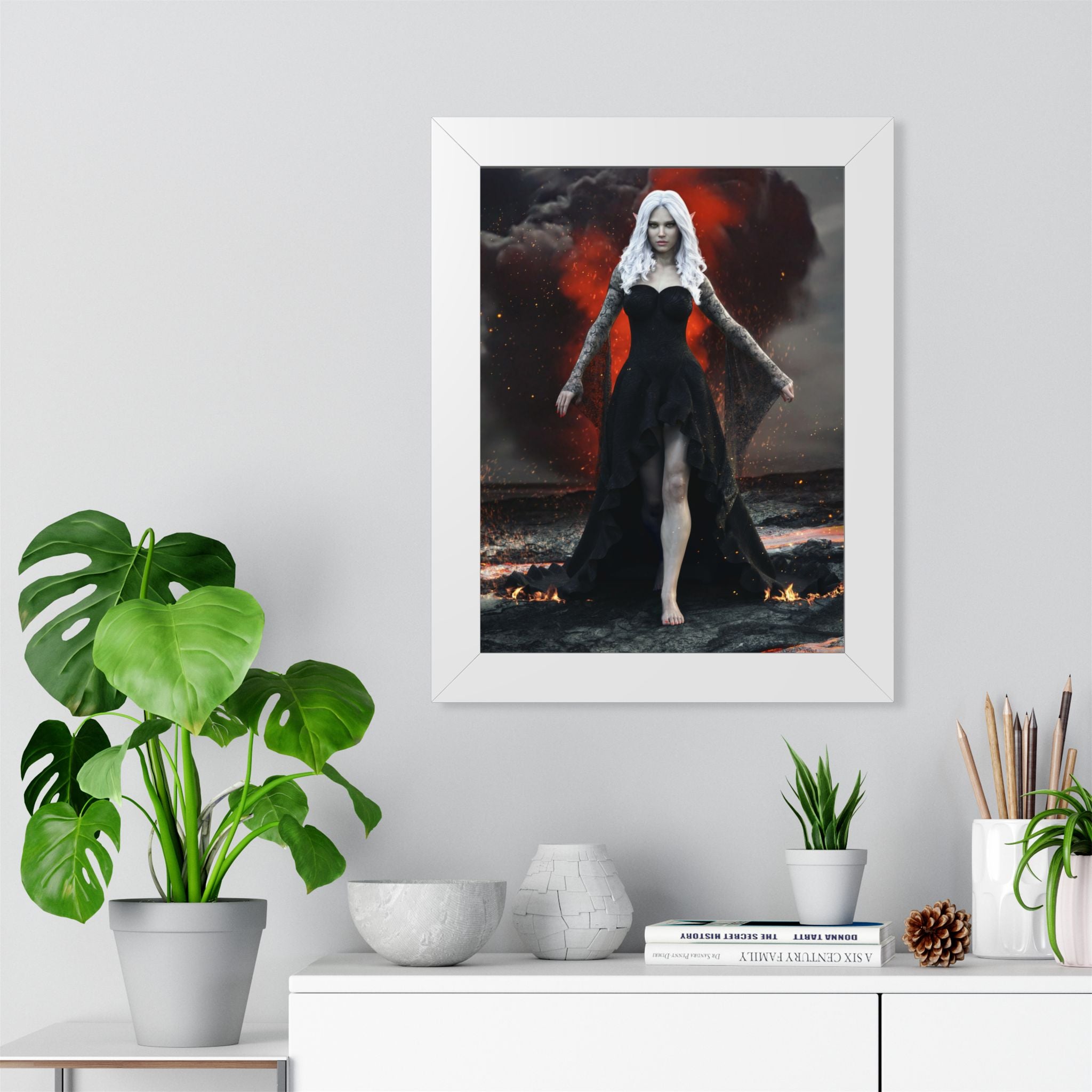 Fantasy Dark elf Sorceress Framed Poster – Dark Sorceress Wall Art- No AI- Human created illustration art
